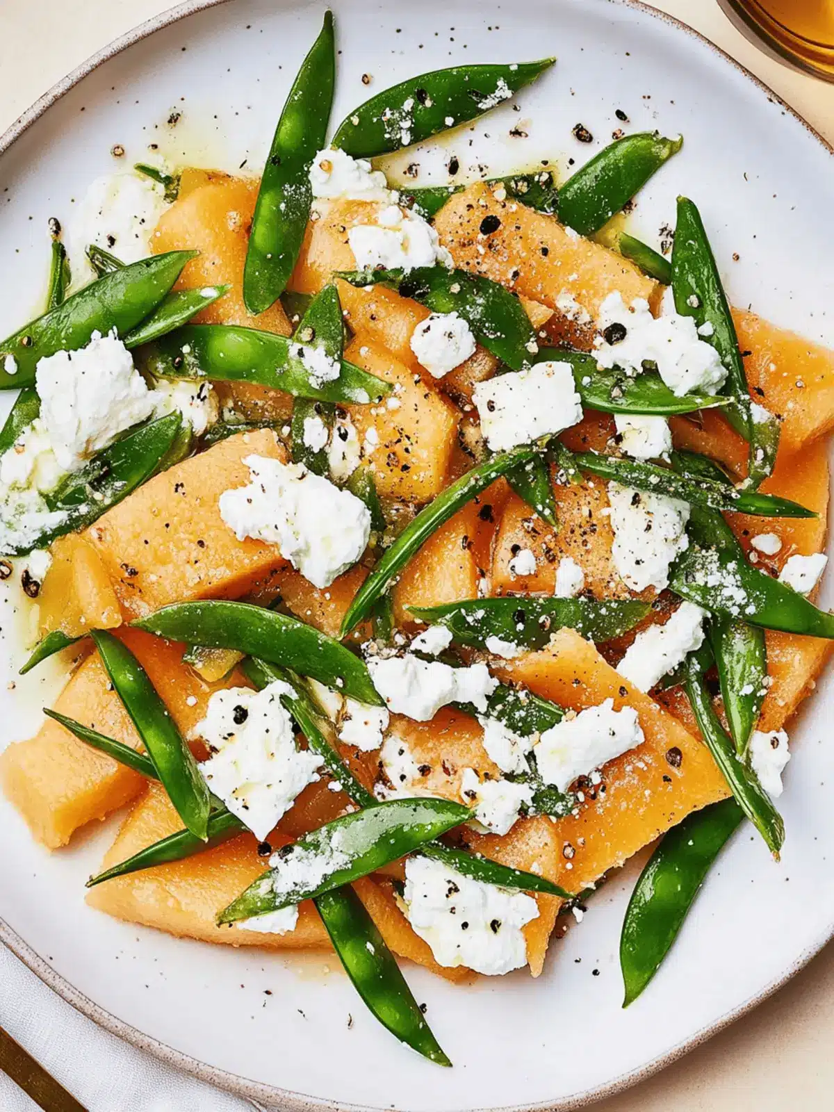 Cantaloupe With Sugar Snap Peas and Ricotta Salata Bliss 4 Cantaloupe With Sugar Snap Peas and Ricotta Salata