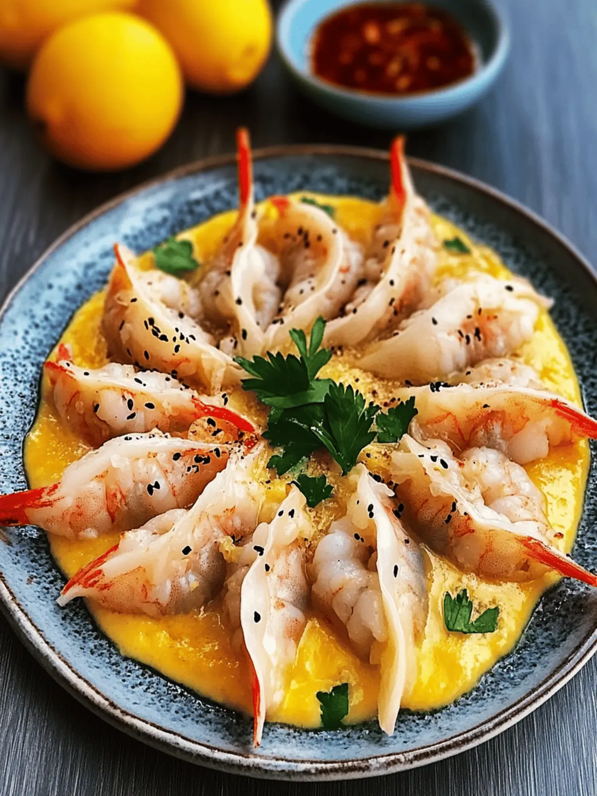 Whole Shrimp Potstickers with Fluffy Egg Skirt for Brunch Bliss 2 Whole Shrimp Potsticker with fluffy Egg Skirt