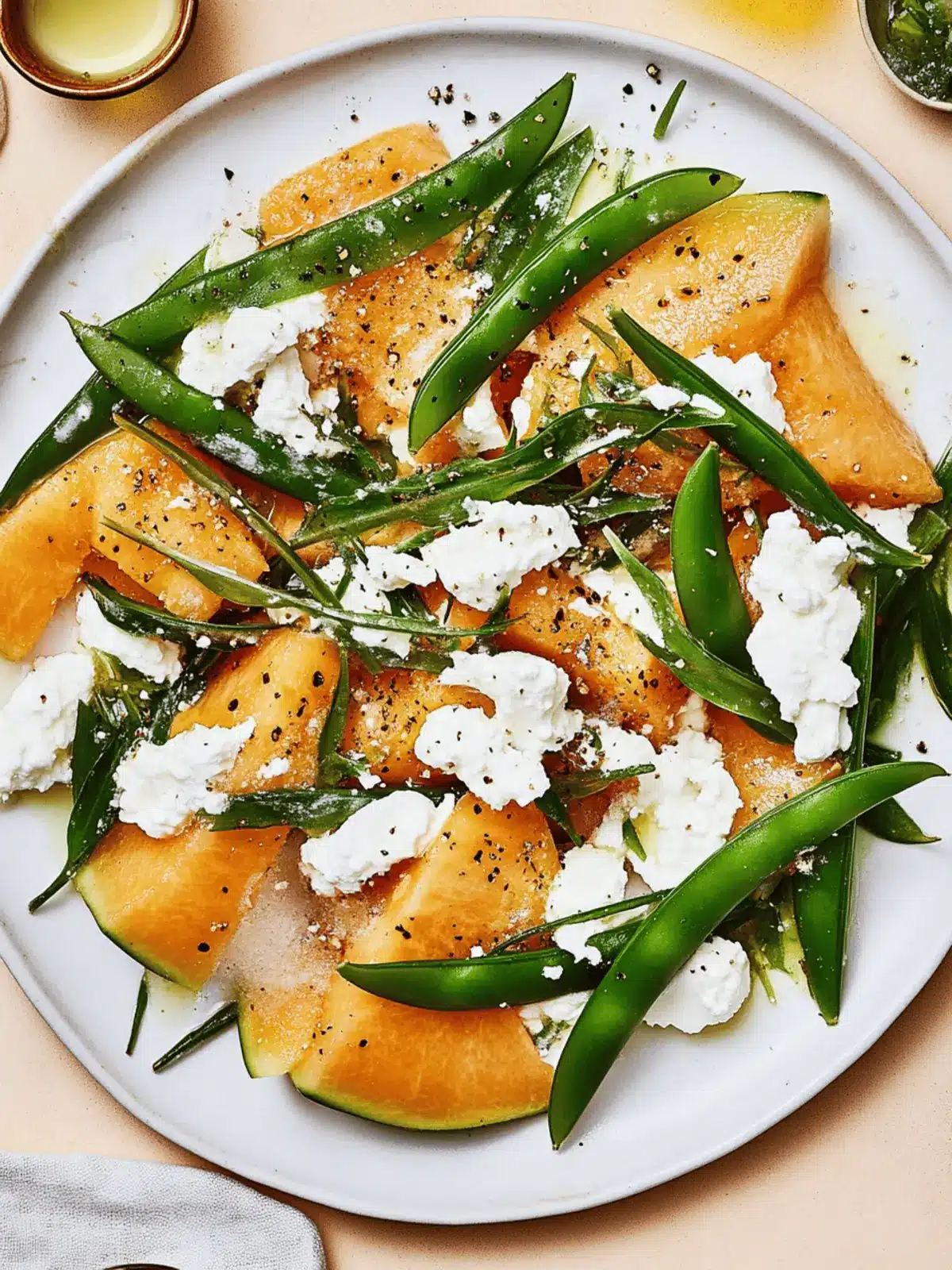 Cantaloupe With Sugar Snap Peas and Ricotta Salata Bliss 2 Cantaloupe With Sugar Snap Peas and Ricotta Salata