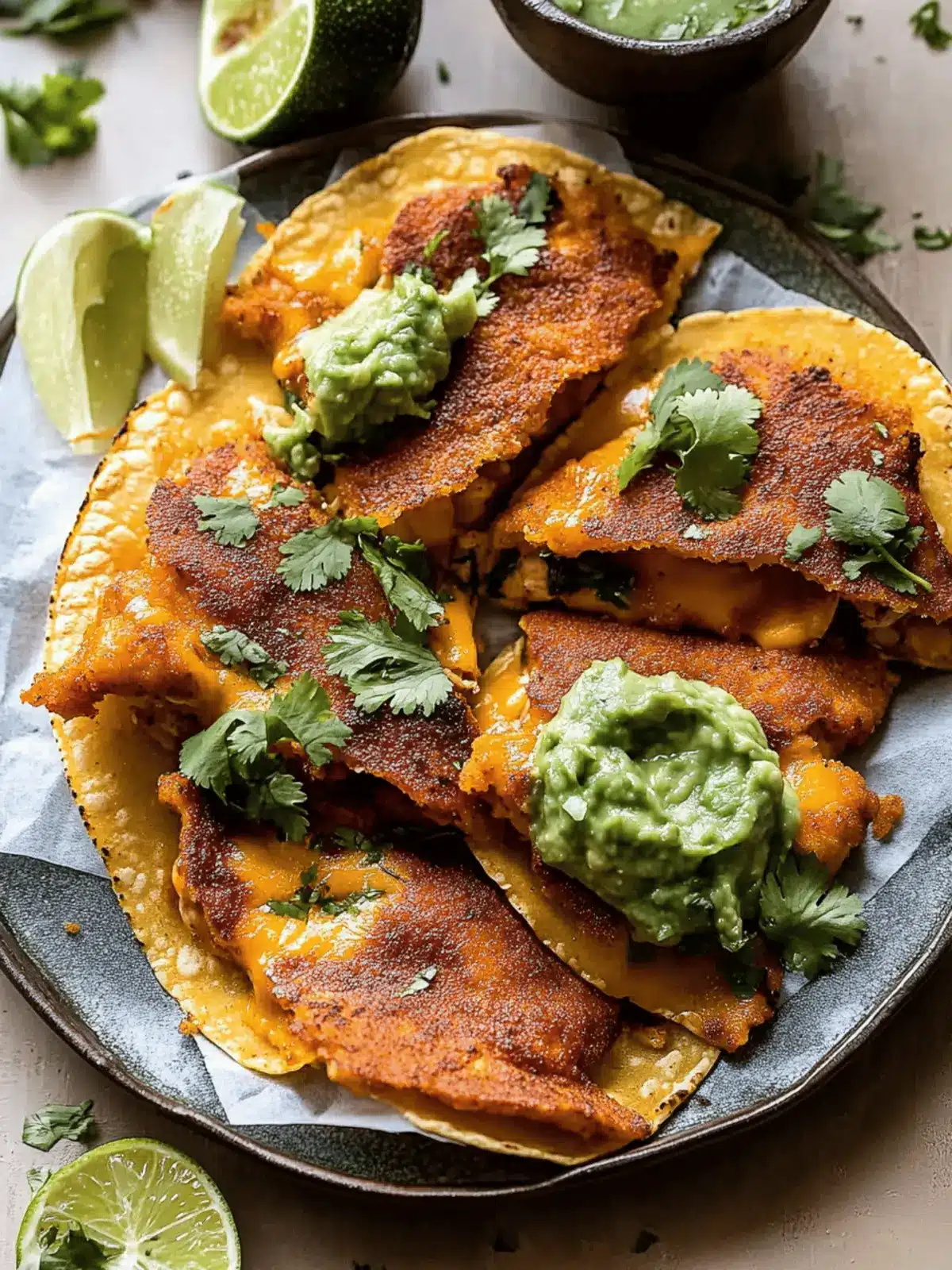 Crispy Cheese Chicken Tacos with Creamy Avocado Cilantro Sauce 3 Crispy Cheese Chicken Tacos with Avocado Cilantro Sauce.