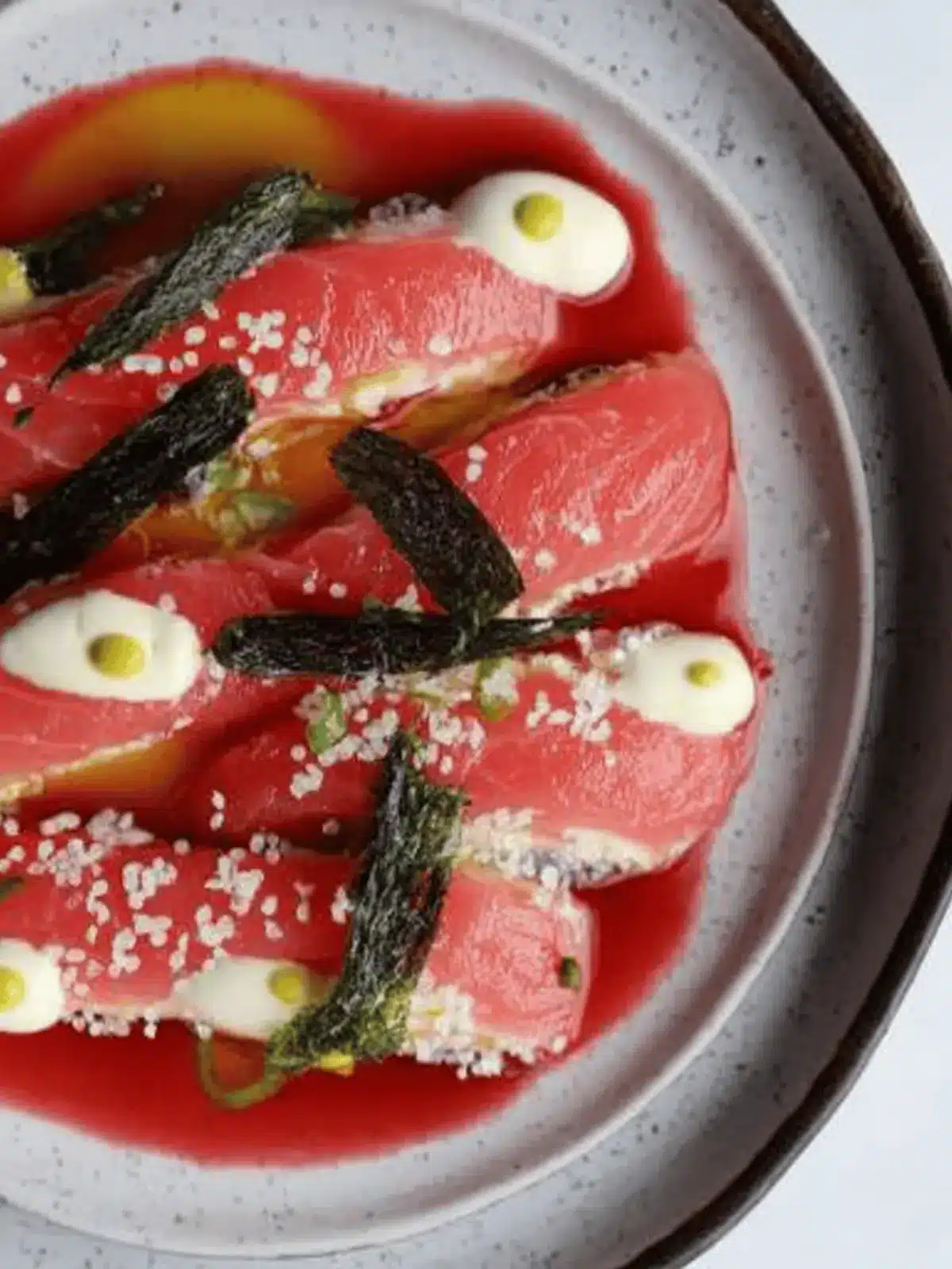 Salmon Sashimi in Beetroot with Seaweed Crisps: A Colorful Treat 4 Salmon Sashimi in Beetroot with Seaweed Crisps