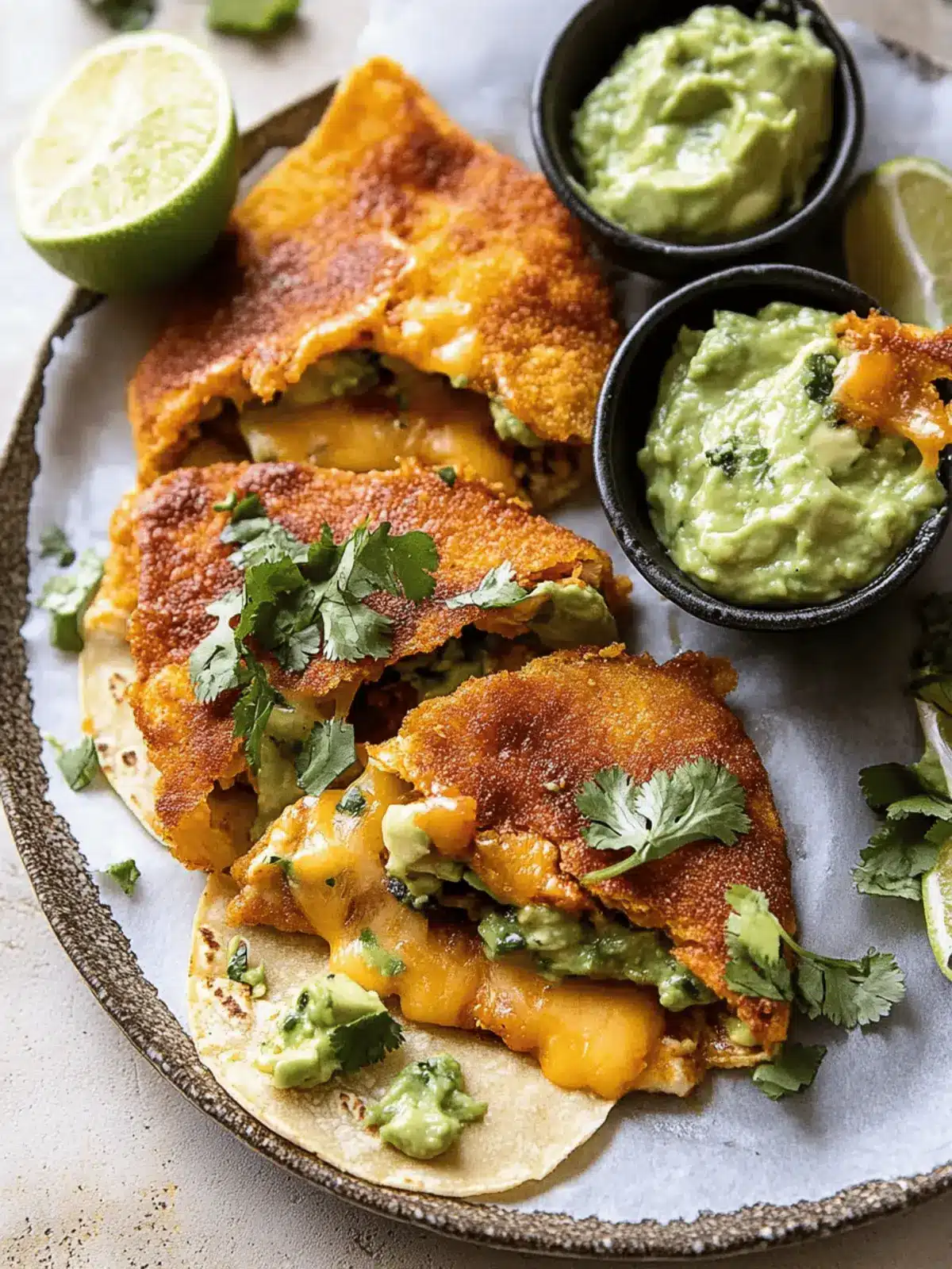 Crispy Cheese Chicken Tacos with Creamy Avocado Cilantro Sauce 4 Crispy Cheese Chicken Tacos with Avocado Cilantro Sauce.