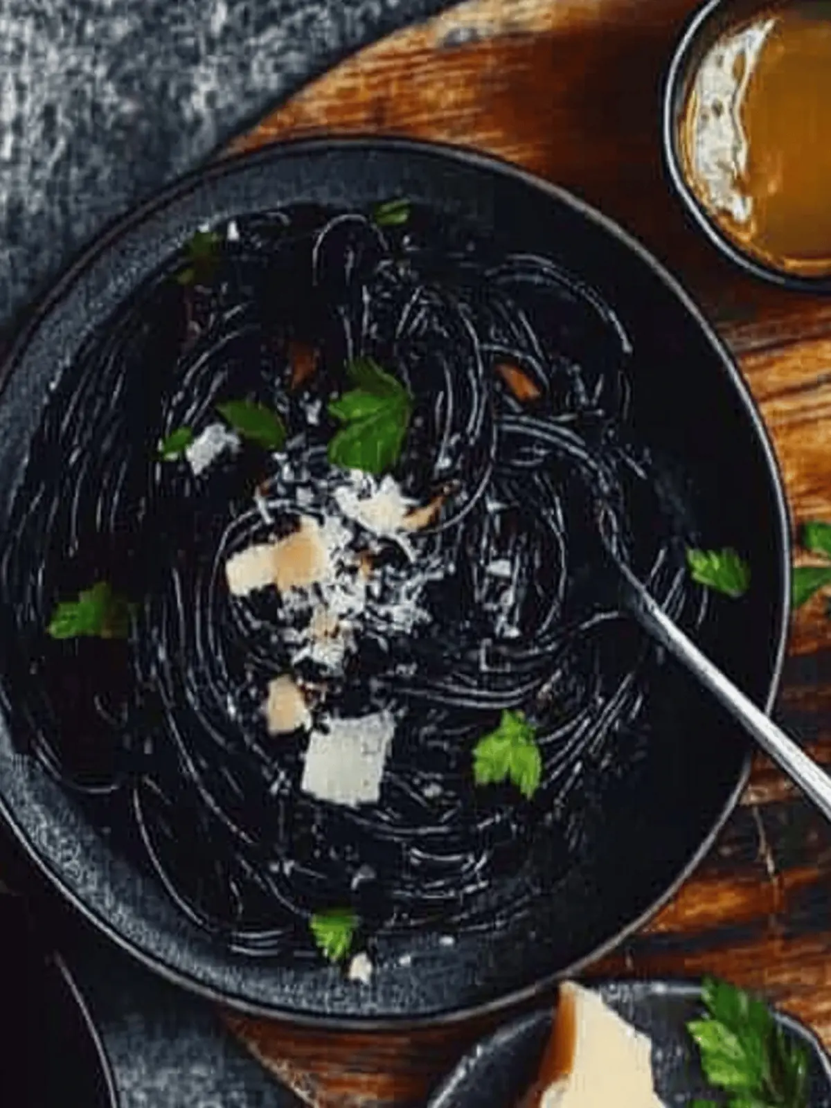 Spooky Squid Ink Spaghetti Aglio e Olio for Halloween Fun 3 Squid Ink Spaghetti Aglio e Olio