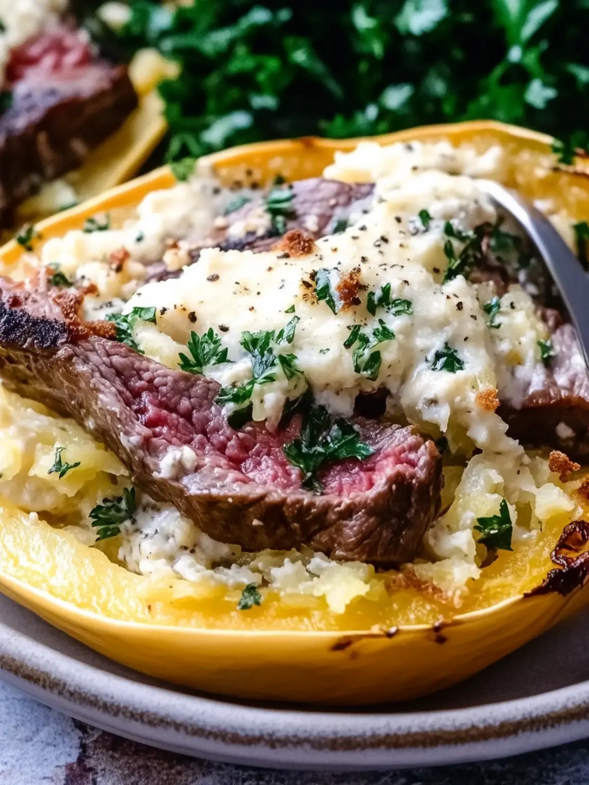 Keto Low Carb Steak Gorgonzola Alfredo Spaghetti Squash Bliss 4 Keto Low Carb Steak Gorgonzola Alfredo Spaghetti Squash