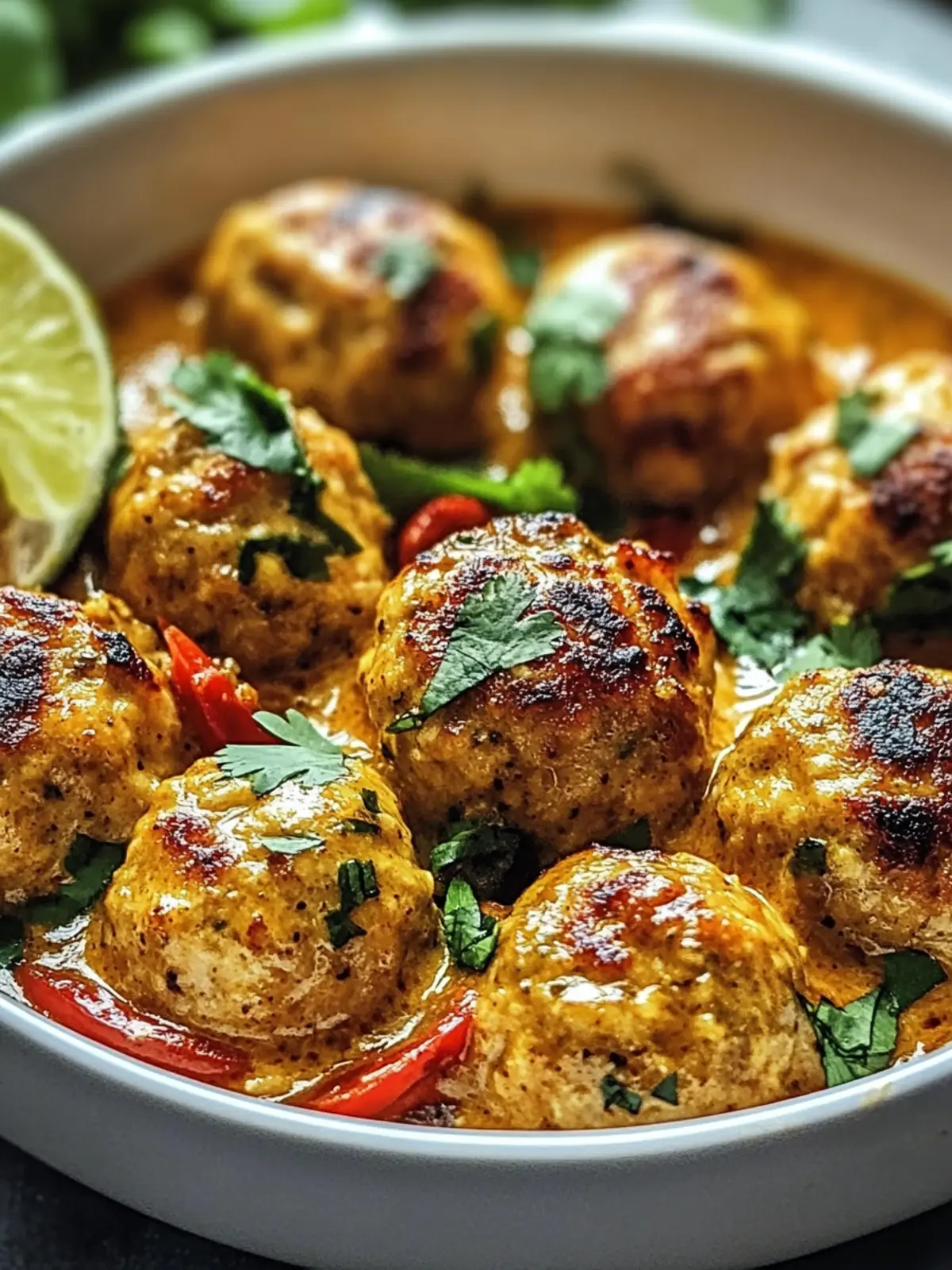 Savory Thai Chicken Meatballs in Creamy Coconut Curry 3 Thai Chicken Meatballs