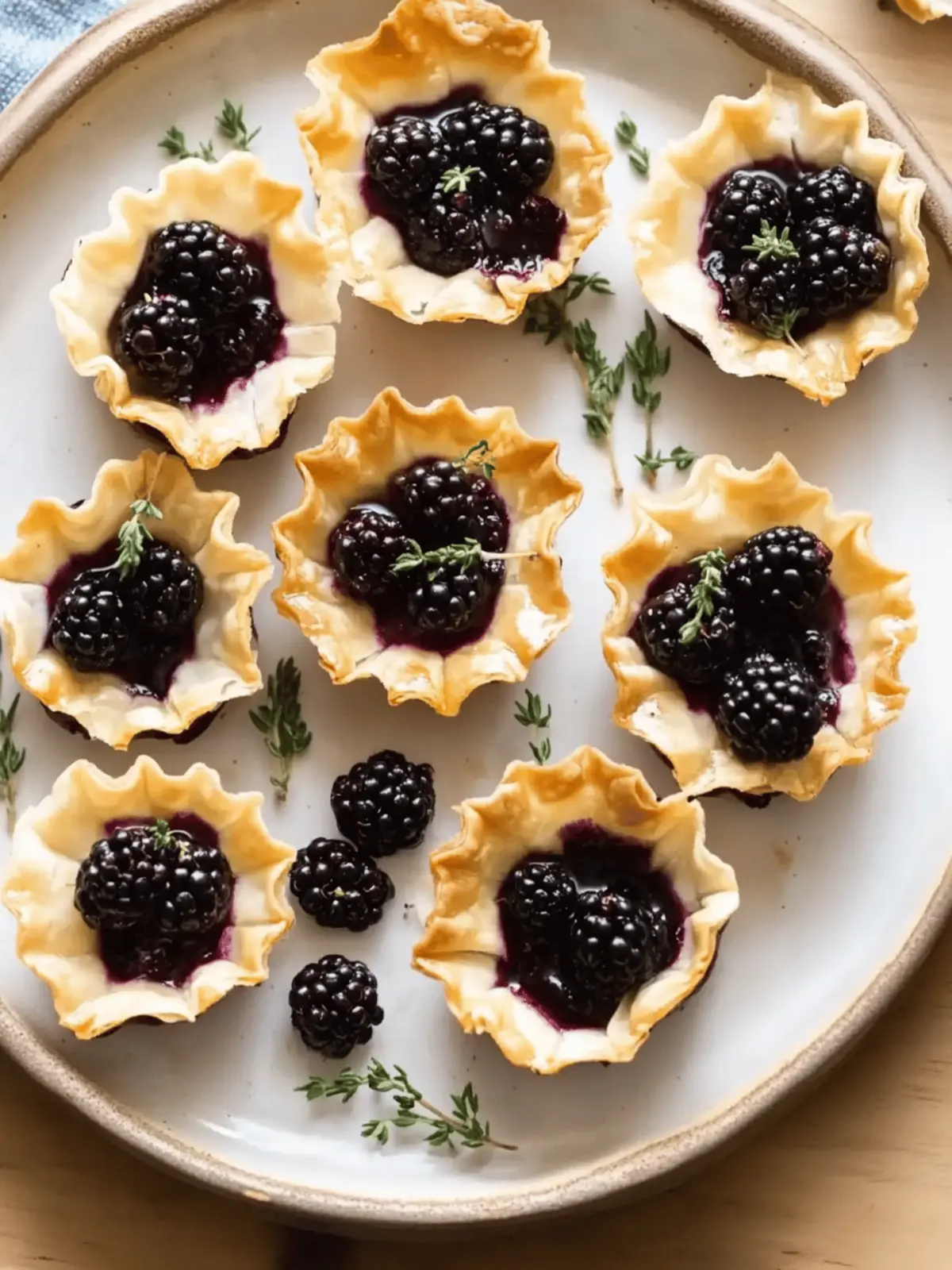 Brie Phyllo Cups with Blackberry and Thyme: Your Party Showstopper 4 Brie Phyllo Cups with Blackberry and Thyme