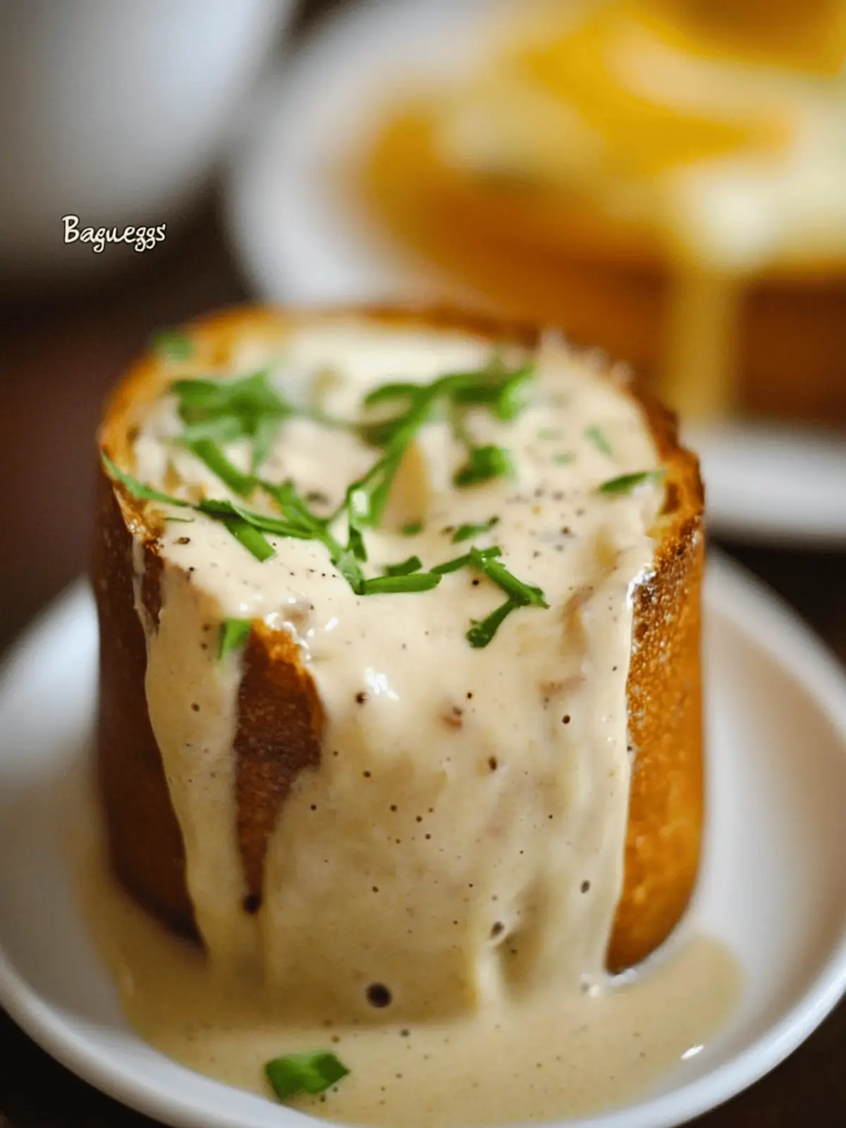 Baked Eggs in Baguette with Smoked Gouda Sauce Bliss 2 Baked eggs in Baguette + Smoked Gouda Sauce a.k.a Bagueggs