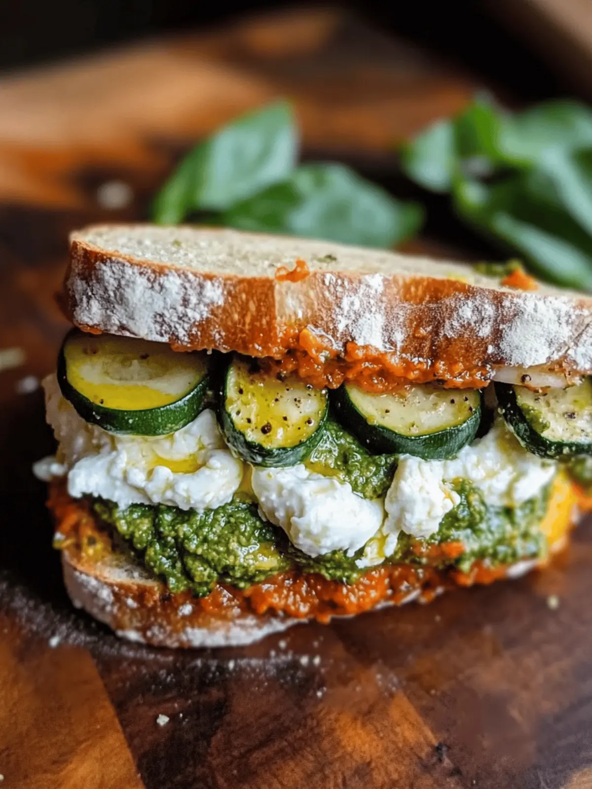 Burrata & Olive Pesto Sandwich with Zucchini Confit Bliss 4 Burrata & Olive Pesto Sandwich with Zucchini Confit