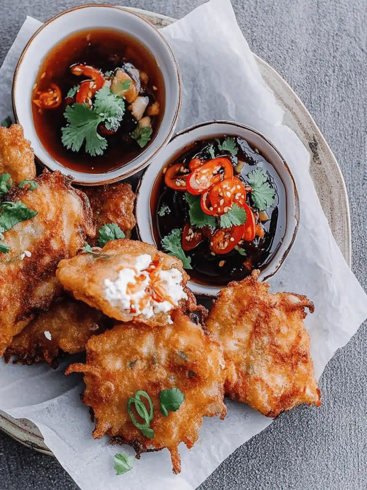 Savory Onion and Feta Fritters with Sweet Chilli Dipping Sauce 2 Onion and feta fritters with sweet chilli soy dipping sauce
