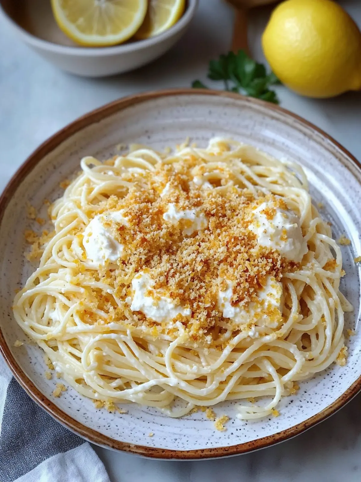 Lemon Fontina Capellini with Stracciatella & Crunchy Breadcrumbs 2 Lemon Fontina Capellini with Stracciatella & Toasted Breadcrumbs