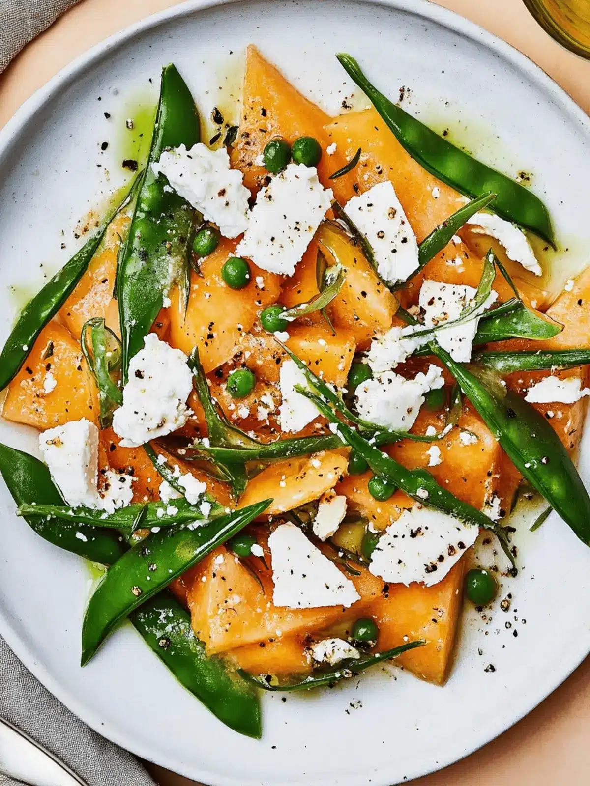 Cantaloupe With Sugar Snap Peas and Ricotta Salata Bliss 3 Cantaloupe With Sugar Snap Peas and Ricotta Salata