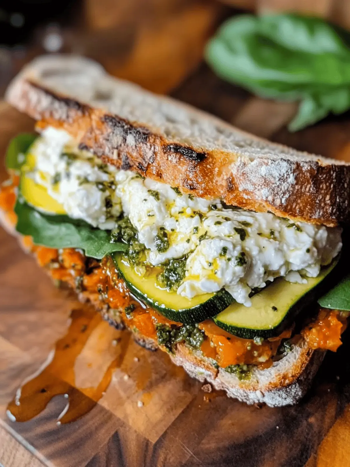 Burrata & Olive Pesto Sandwich with Zucchini Confit Bliss 3 Burrata & Olive Pesto Sandwich with Zucchini Confit