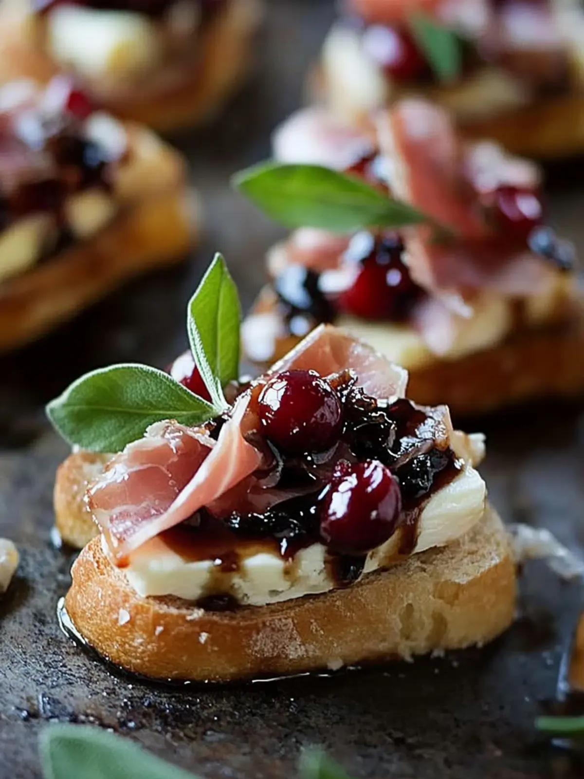 Irresistible Cranberry, Brie and Prosciutto Crostini Magic 4 Cranberry, Brie and Prosciutto Crostini with Balsamic Glaze
