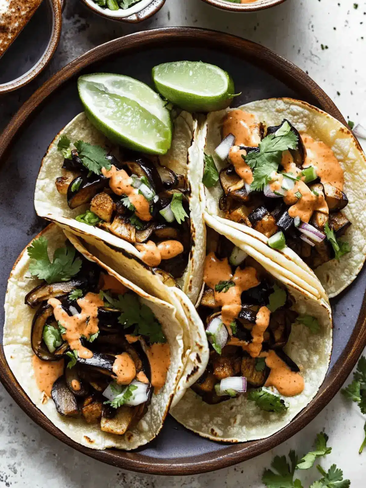 Korean Eggplant and Mushroom Tacos with Kimchi Cream Bliss 3 Korean Eggplant and Mushroom Tacos with Kimchi Cream