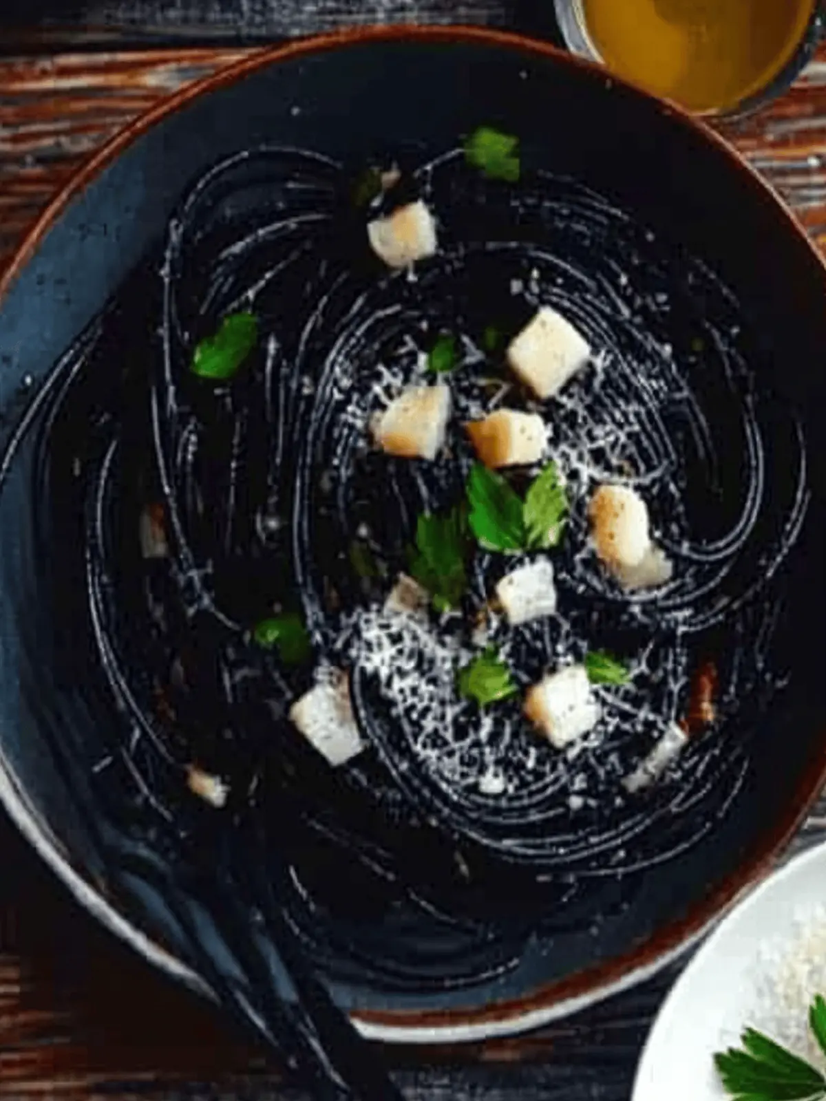 Spooky Squid Ink Spaghetti Aglio e Olio for Halloween Fun 2 Squid Ink Spaghetti Aglio e Olio