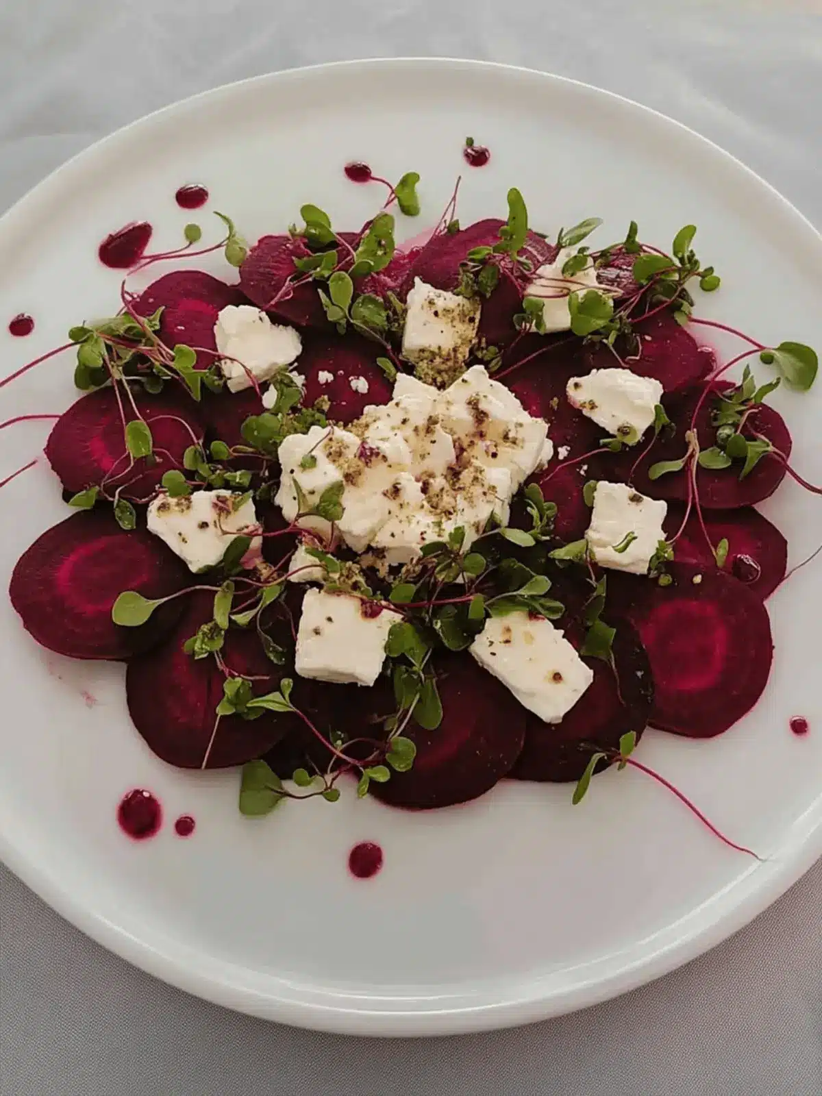 Vibrant Beet Carpaccio with Feta and Microgreens Delight 3 Beet Carpaccio with Feta and Microgreens