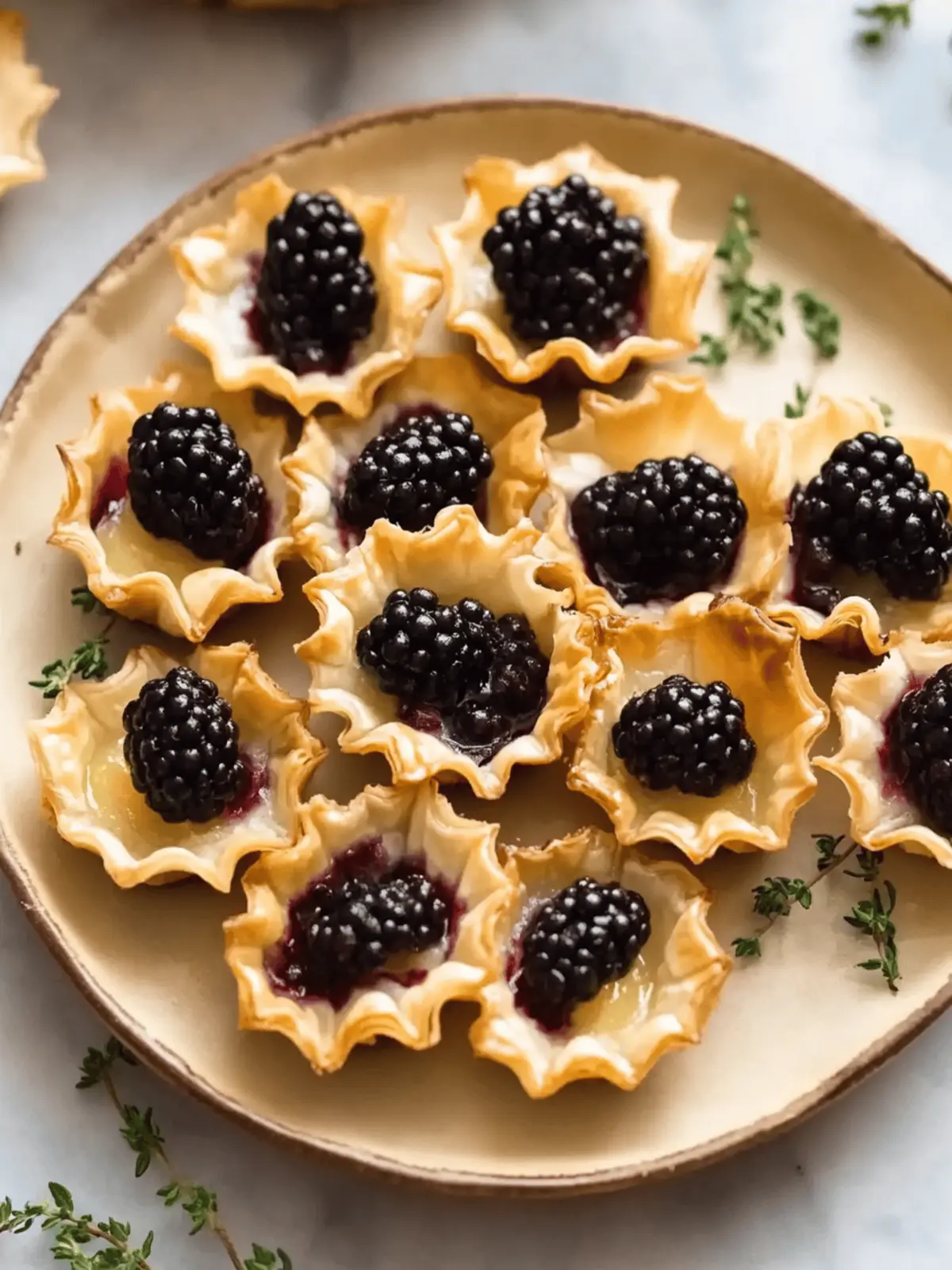 Brie Phyllo Cups with Blackberry and Thyme: Your Party Showstopper 3 Brie Phyllo Cups with Blackberry and Thyme