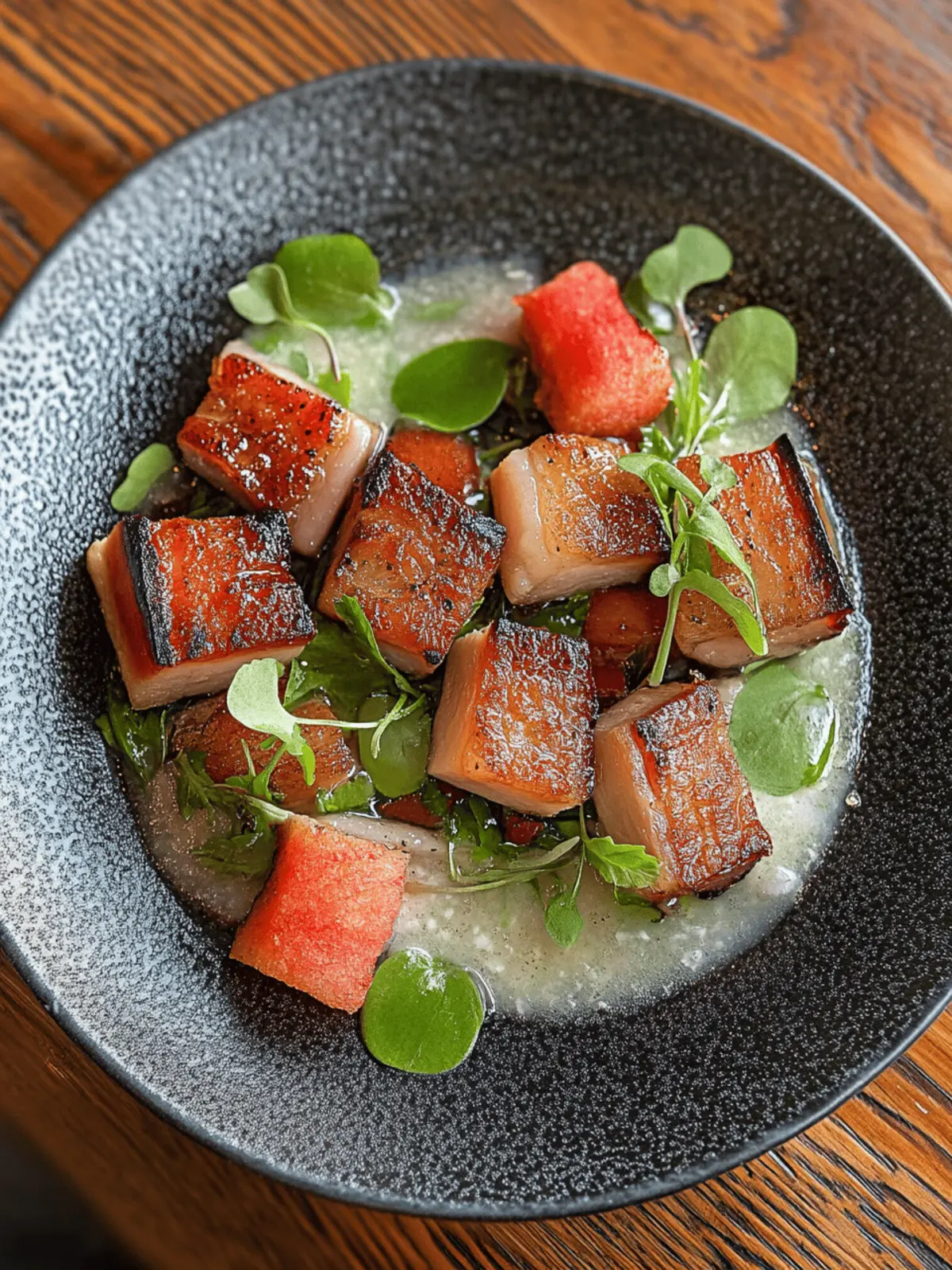 Crispy Pork Belly with Refreshing Watermelon Gastrique Delight 3 Crispy Pork Belly
