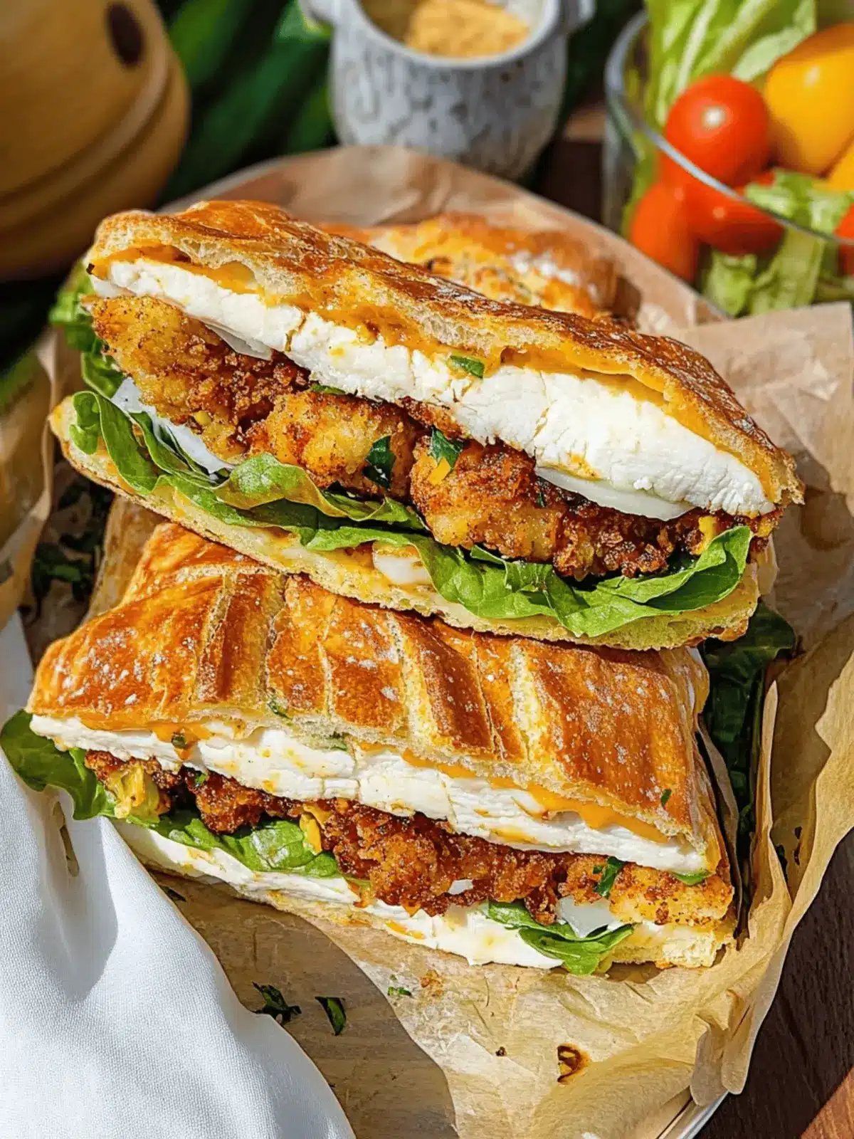 Crispy Chicken & Spicy Cheddar Focaccia Sandwich Delight 4 Crispy Chicken & Spicy Cheddar Focaccia Sandwich