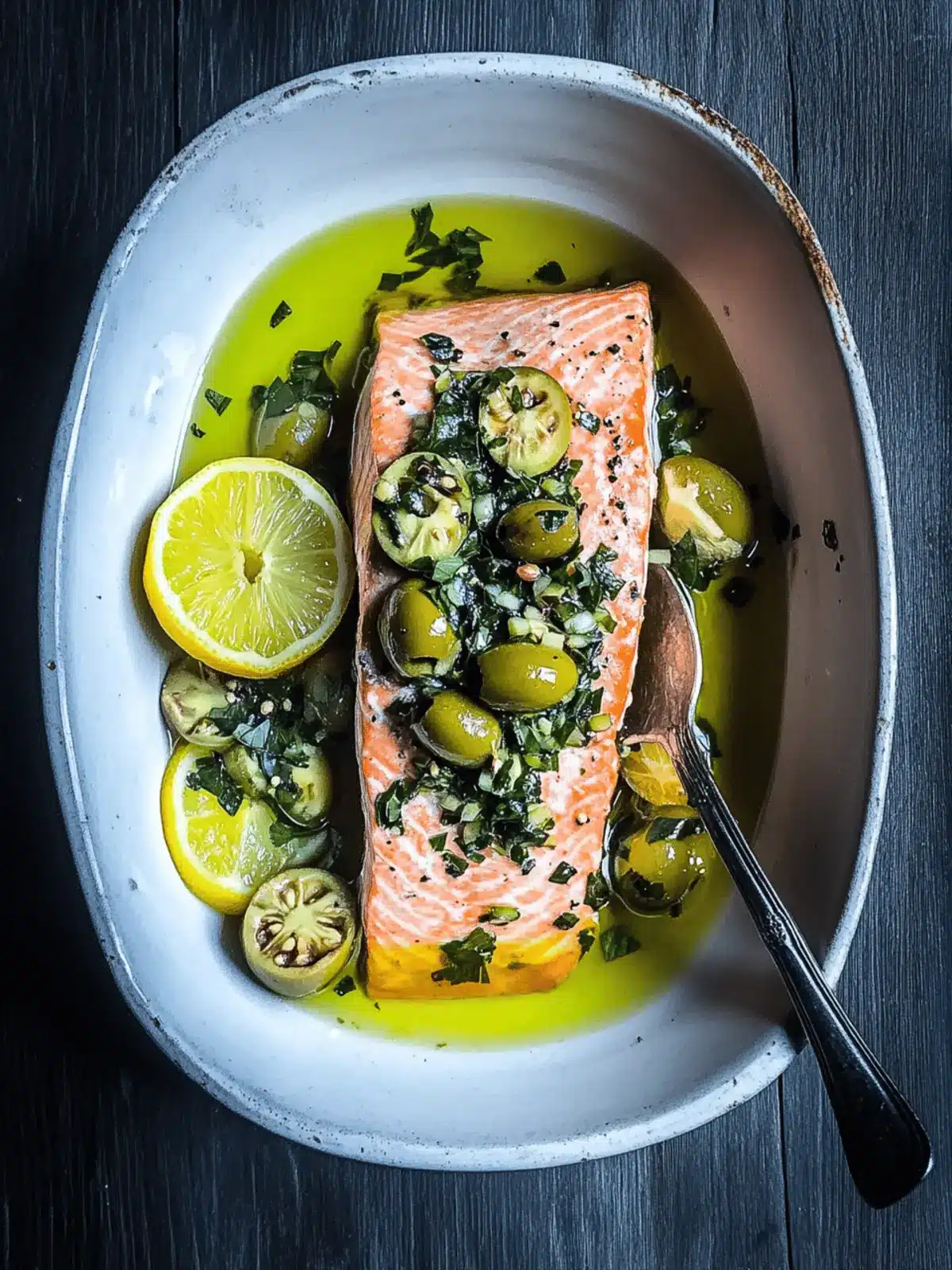 Olive Oil Salmon Confit with Zesty Olive Lemon Gremolata 2 Olive Oil Salmon Confit with Olive Lemon Gremolata