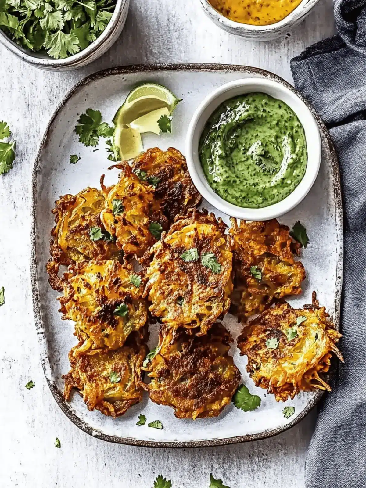 Crispy Onion Bhajis with Coriander Dip for Ultimate Snacking 4 Onion Bhajis with Coriander Dip