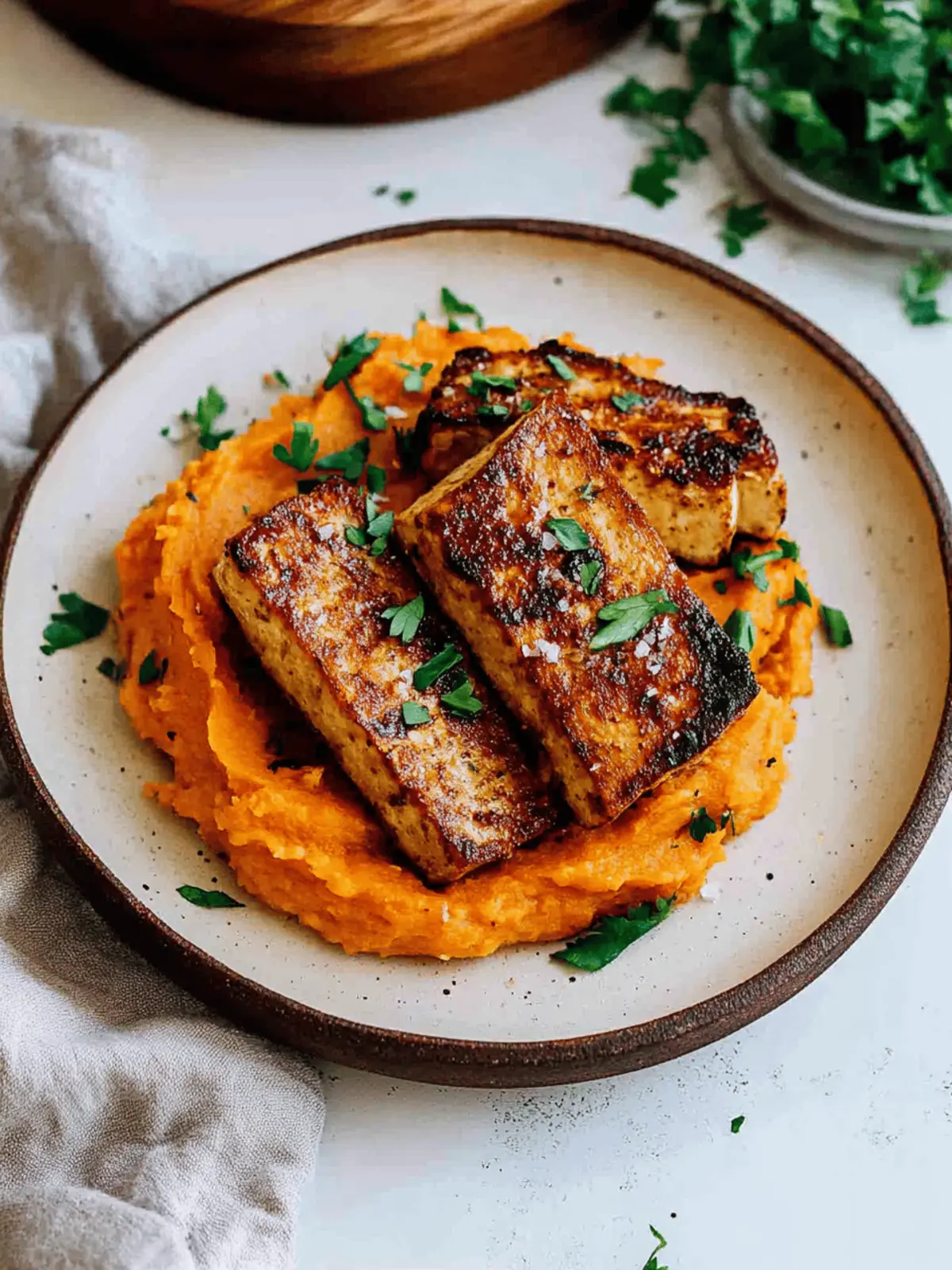 Tofu Steak with Mashed Sweet Potato: A Flavorful Vegan Feast 2 Tofu Steak with Mashed Sweet Potato