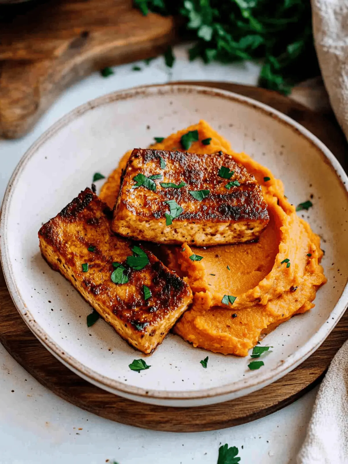Tofu Steak with Mashed Sweet Potato: A Flavorful Vegan Feast 4 Tofu Steak with Mashed Sweet Potato