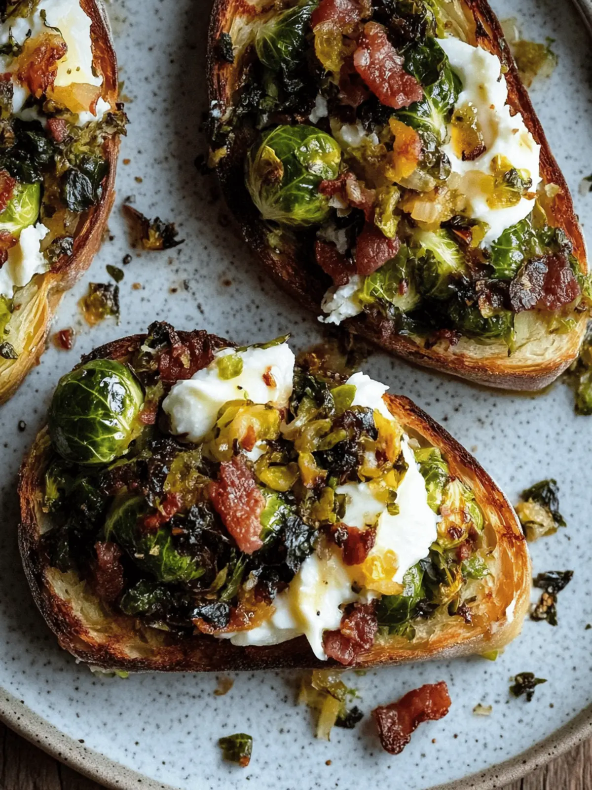Caramelized Brussels Sprout Toast with Burrata & Bacon Bliss 3 Caramelized Brussels Sprout Toast with Burrata & Bacon