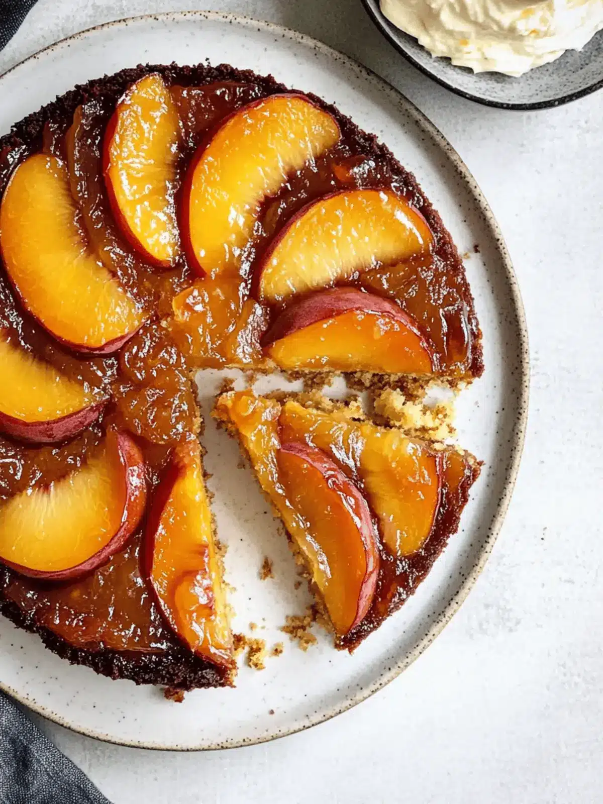 Browned Butter Peach Upside Down Cake with Honey Whipped Cream Delight 4 Browned Butter Peach Upside Down Cake with Honey Whipped Cream