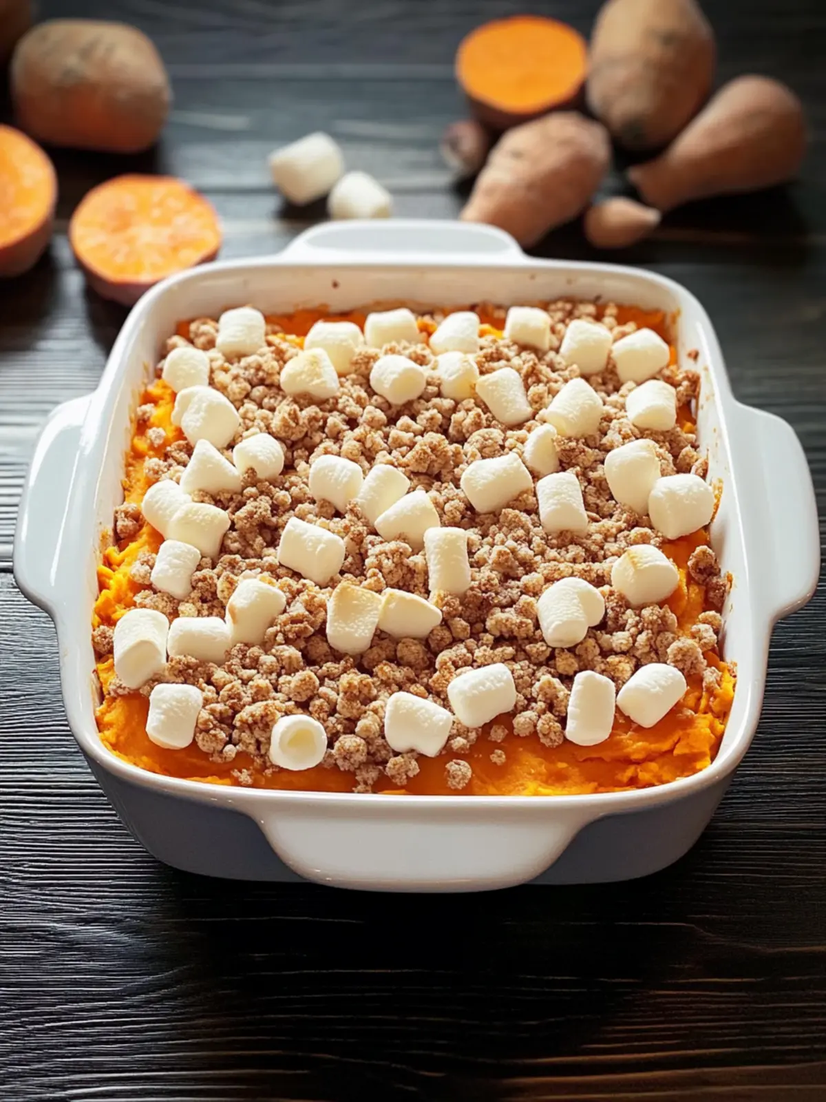 Irresistible Sweet Potato Casserole with Marshmallows & Streusel 3 Sweet Potato Casserole with Marshmallows and Streusel
