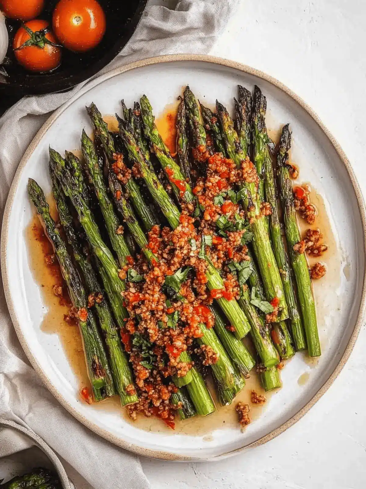 Grilled Asparagus with Tomato Salad & Creamy Tahini Twist 4 Grilled Asparagus with Tomato Salad & Tahini Sauce