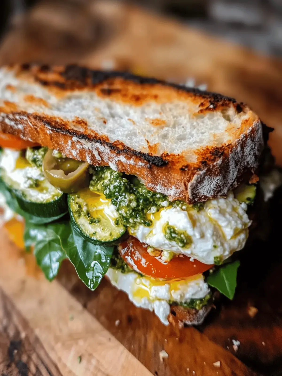 Burrata & Olive Pesto Sandwich with Zucchini Confit Bliss 2 Burrata & Olive Pesto Sandwich with Zucchini Confit