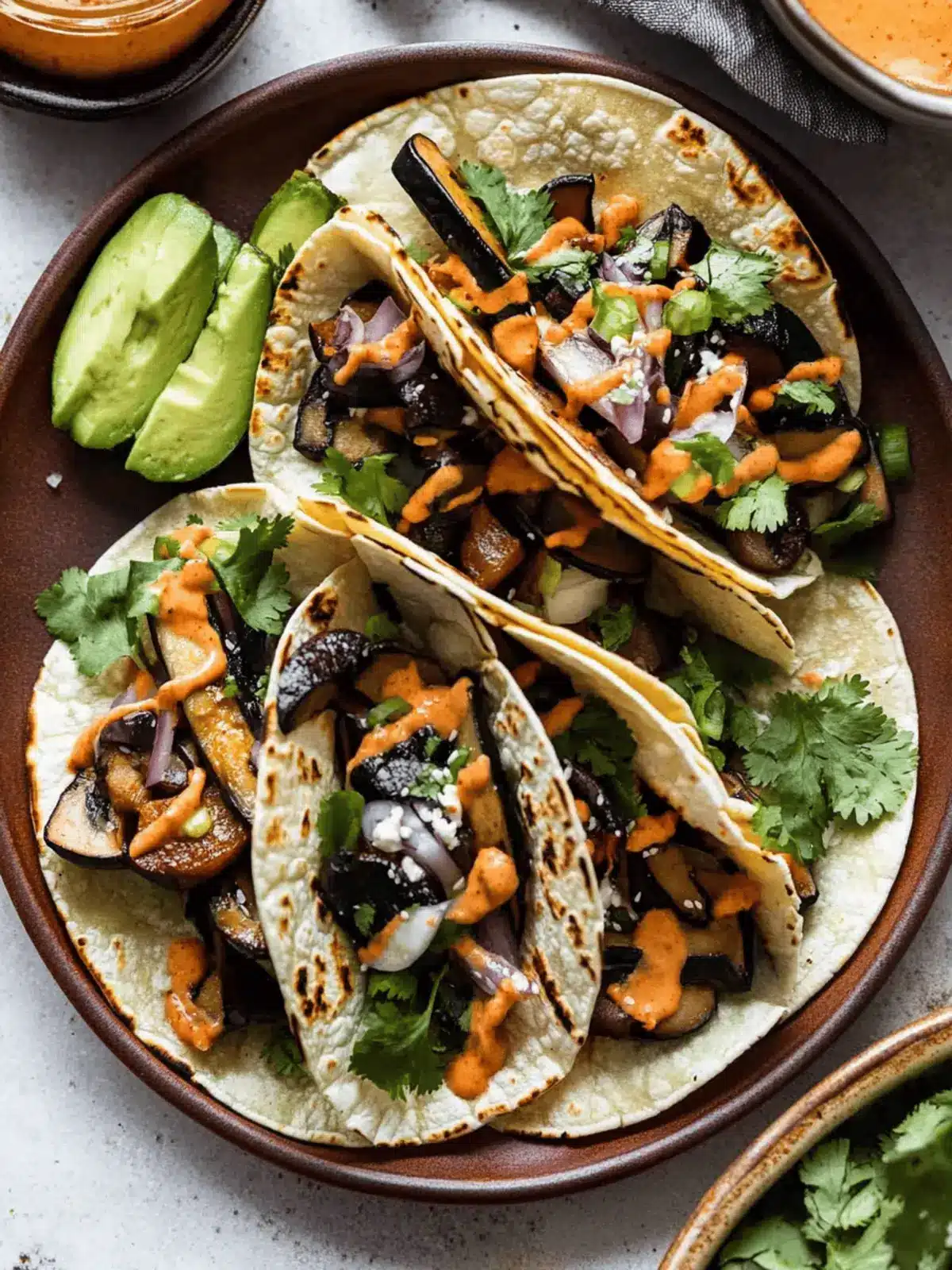 Korean Eggplant and Mushroom Tacos with Kimchi Cream Bliss 2 Korean Eggplant and Mushroom Tacos with Kimchi Cream