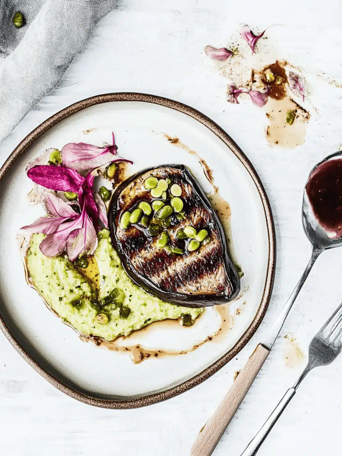 Savory Eggplant Steaks with Creamy Leek Purée Delight 2 Eggplant Steaks with Leek Purée