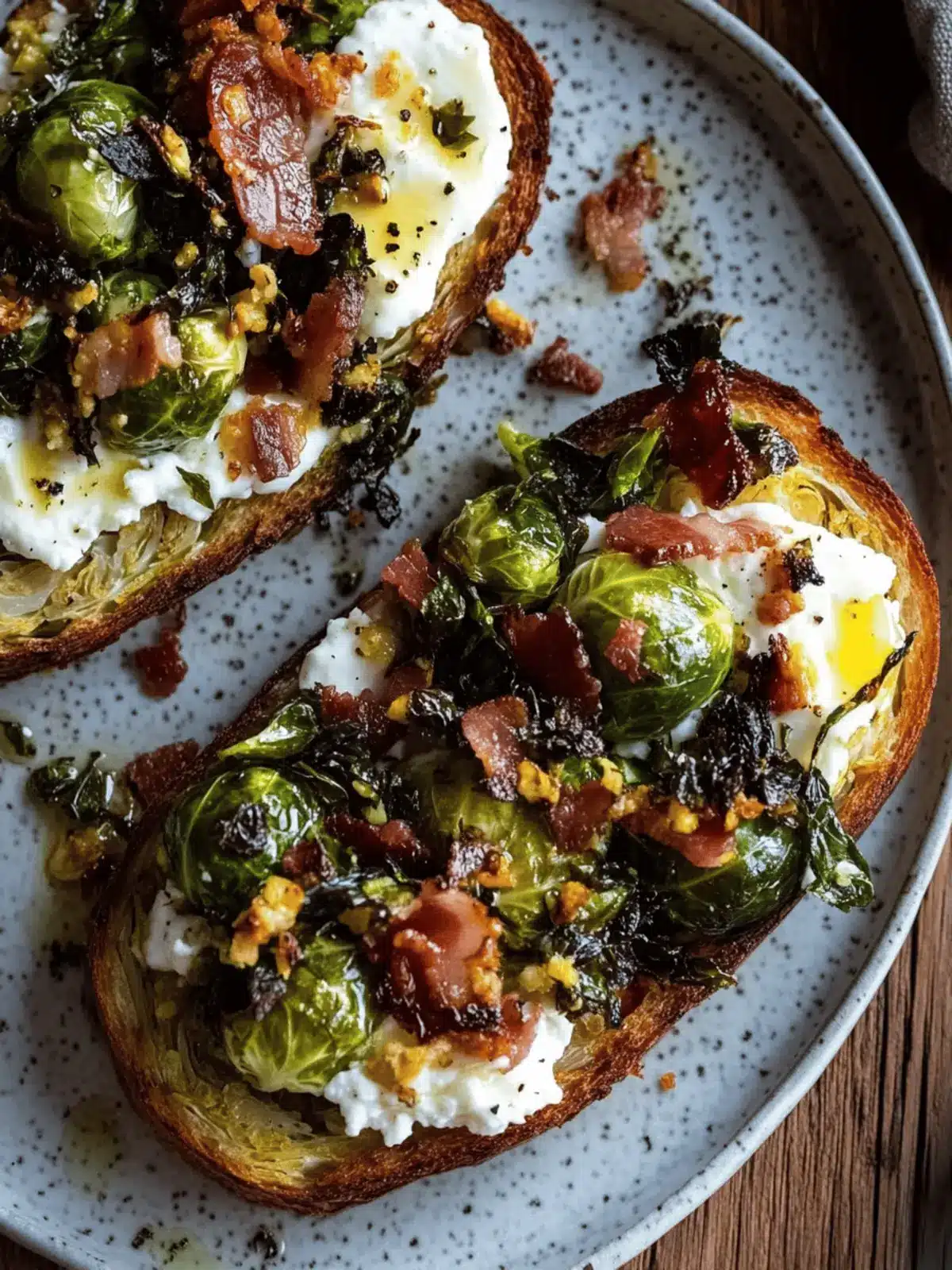 Caramelized Brussels Sprout Toast with Burrata & Bacon Bliss 2 Caramelized Brussels Sprout Toast with Burrata & Bacon