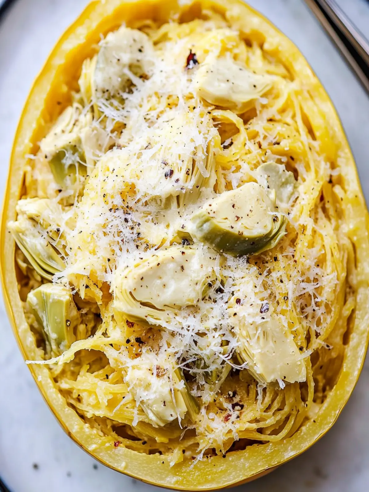 Creamy Artichoke Spaghetti Squash for a Guilt-Free Comfort Meal 4 Creamy Artichoke Spaghetti Squash