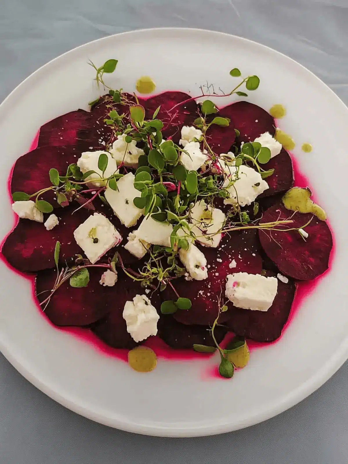 Vibrant Beet Carpaccio with Feta and Microgreens Delight 2 Beet Carpaccio with Feta and Microgreens
