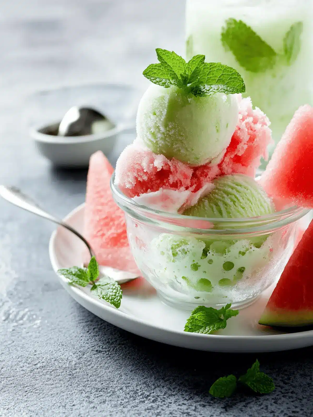 Fresh Mint Ice Cream with Salted Watermelon Granita Bliss 3 Fresh Mint Ice Cream with Salted Watermelon Granita