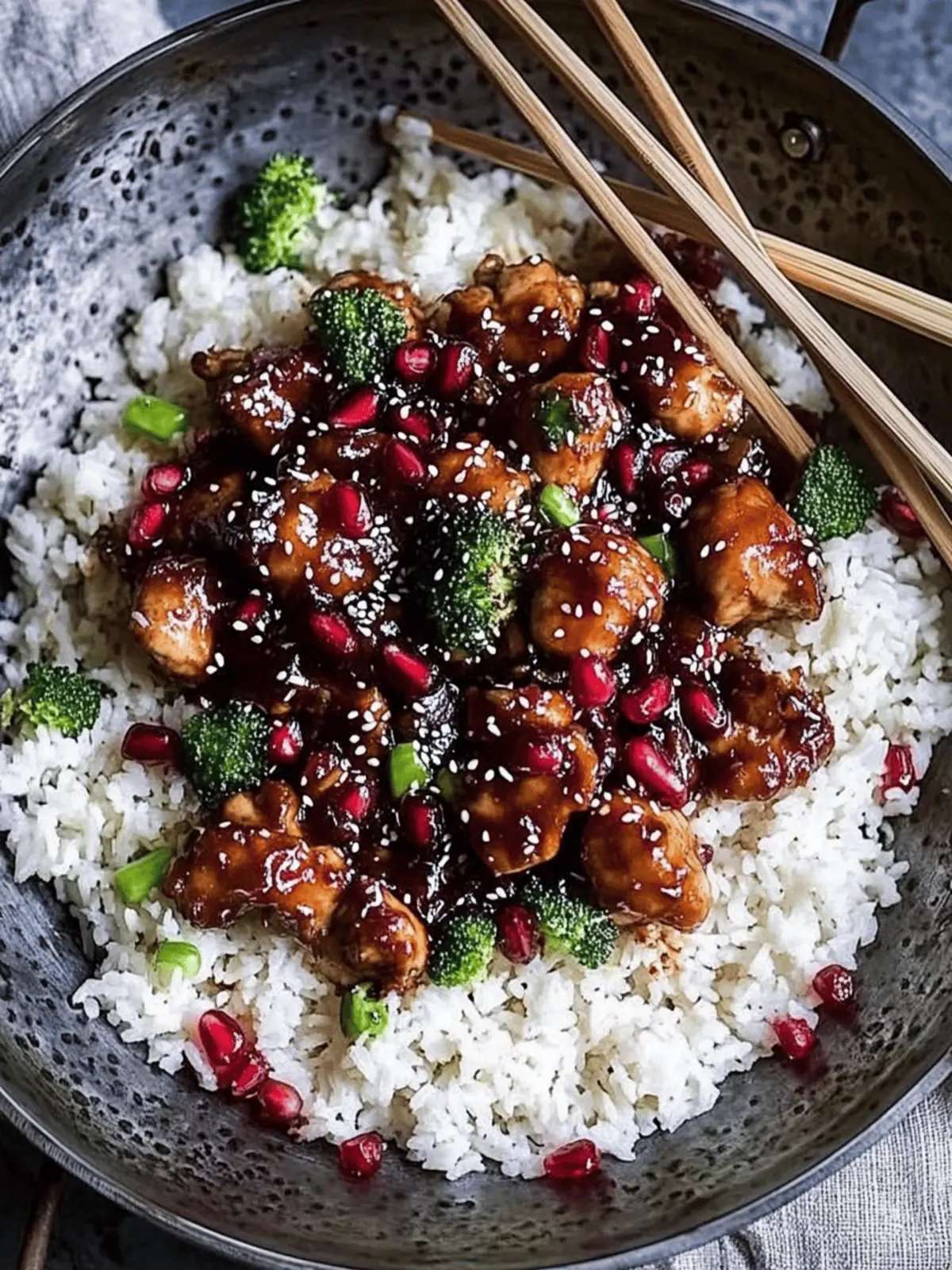 Pomegranate Sesame Chicken with Ginger Rice Pilaf Magic 4 Pomegranate Sesame Chicken with Ginger Rice Pilaf.