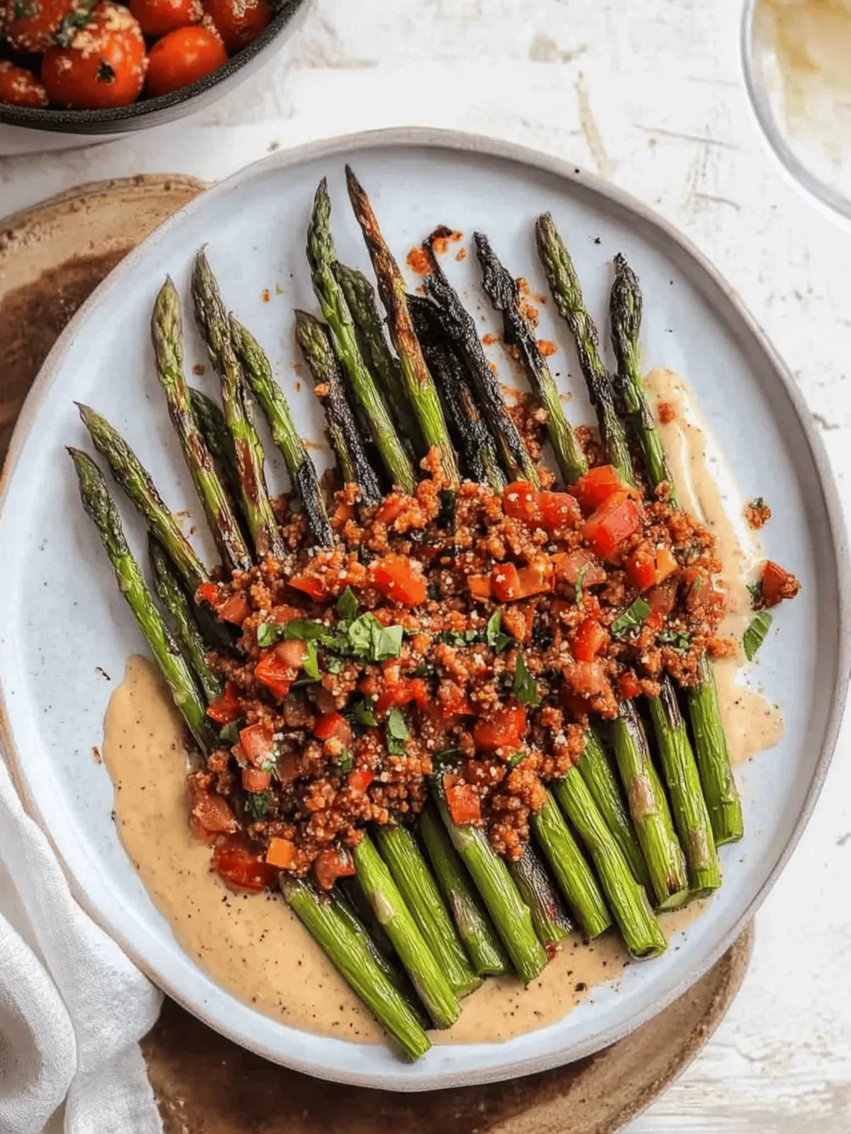 Grilled Asparagus with Tomato Salad & Creamy Tahini Twist 3 Grilled Asparagus with Tomato Salad & Tahini Sauce