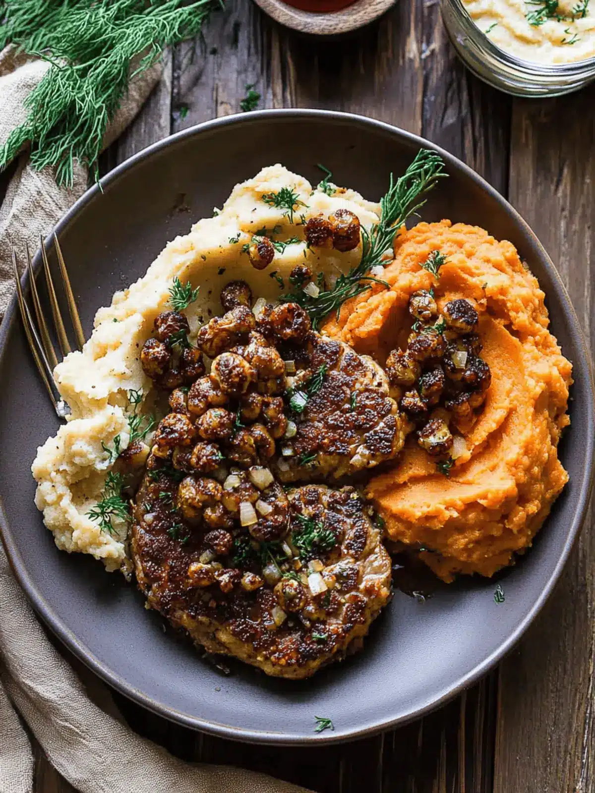 Baked Vegan Cauliflower Steak & Creamy Sweet Potato Bliss 3 Baked Vegan Cauliflower Steak & Mashed Sweet Potatoes