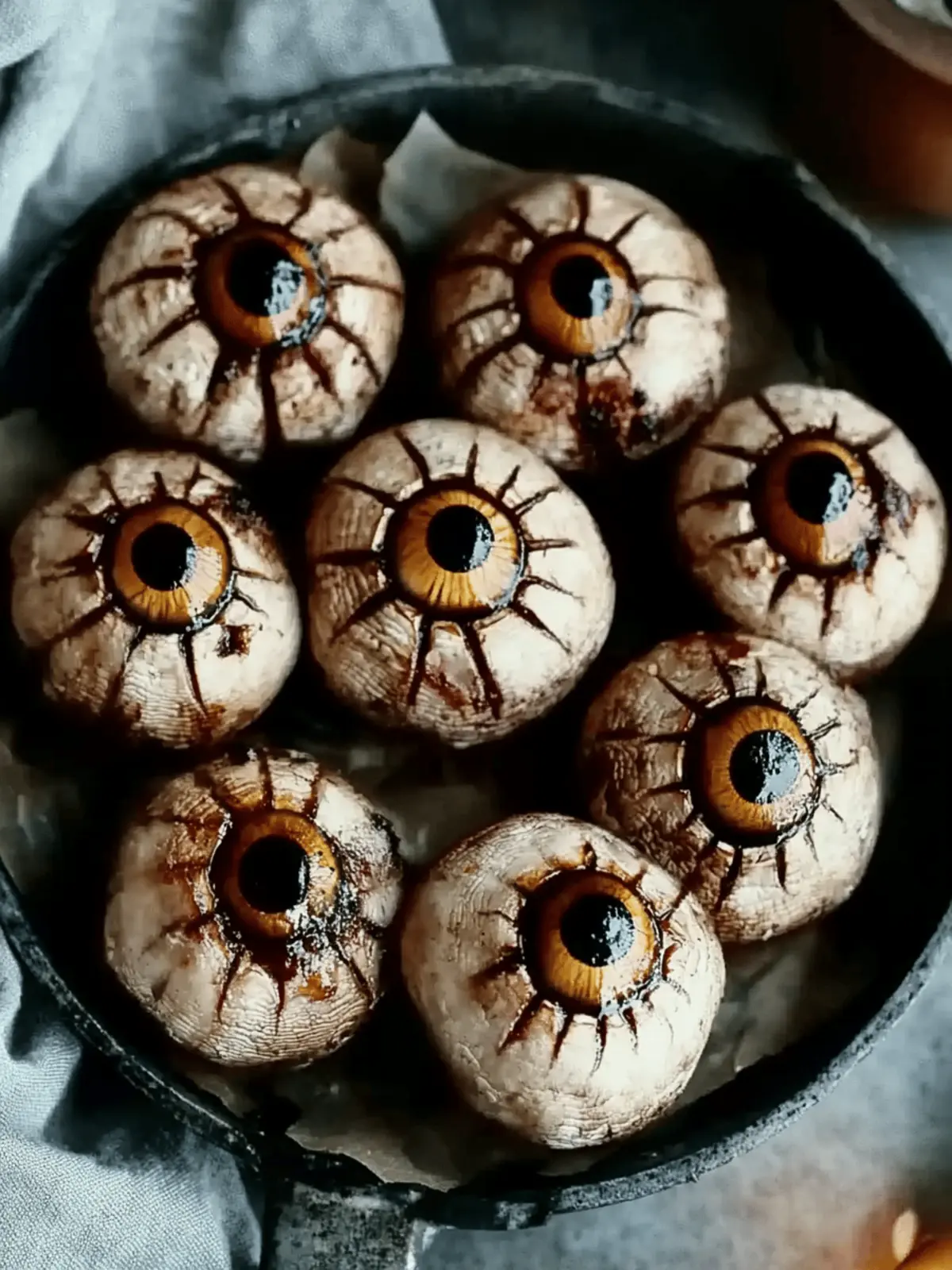 Spooky Stuffed Mushroom Eyeballs Perfect for Halloween Gatherings 4 Spooky Stuffed Mushroom Eyeballs