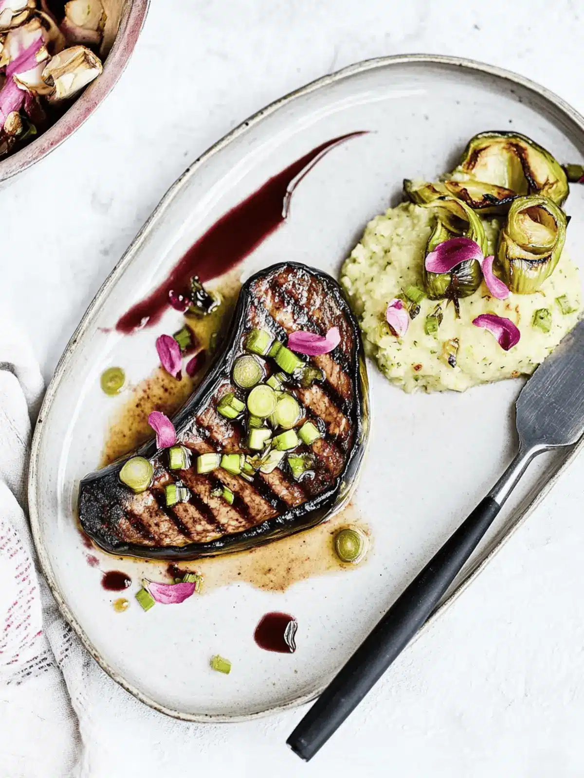 Savory Eggplant Steaks with Creamy Leek Purée Delight 3 Eggplant Steaks with Leek Purée