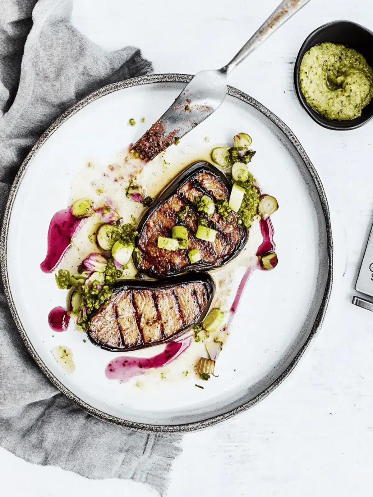 Savory Eggplant Steaks with Creamy Leek Purée Delight 4 Eggplant Steaks with Leek Purée