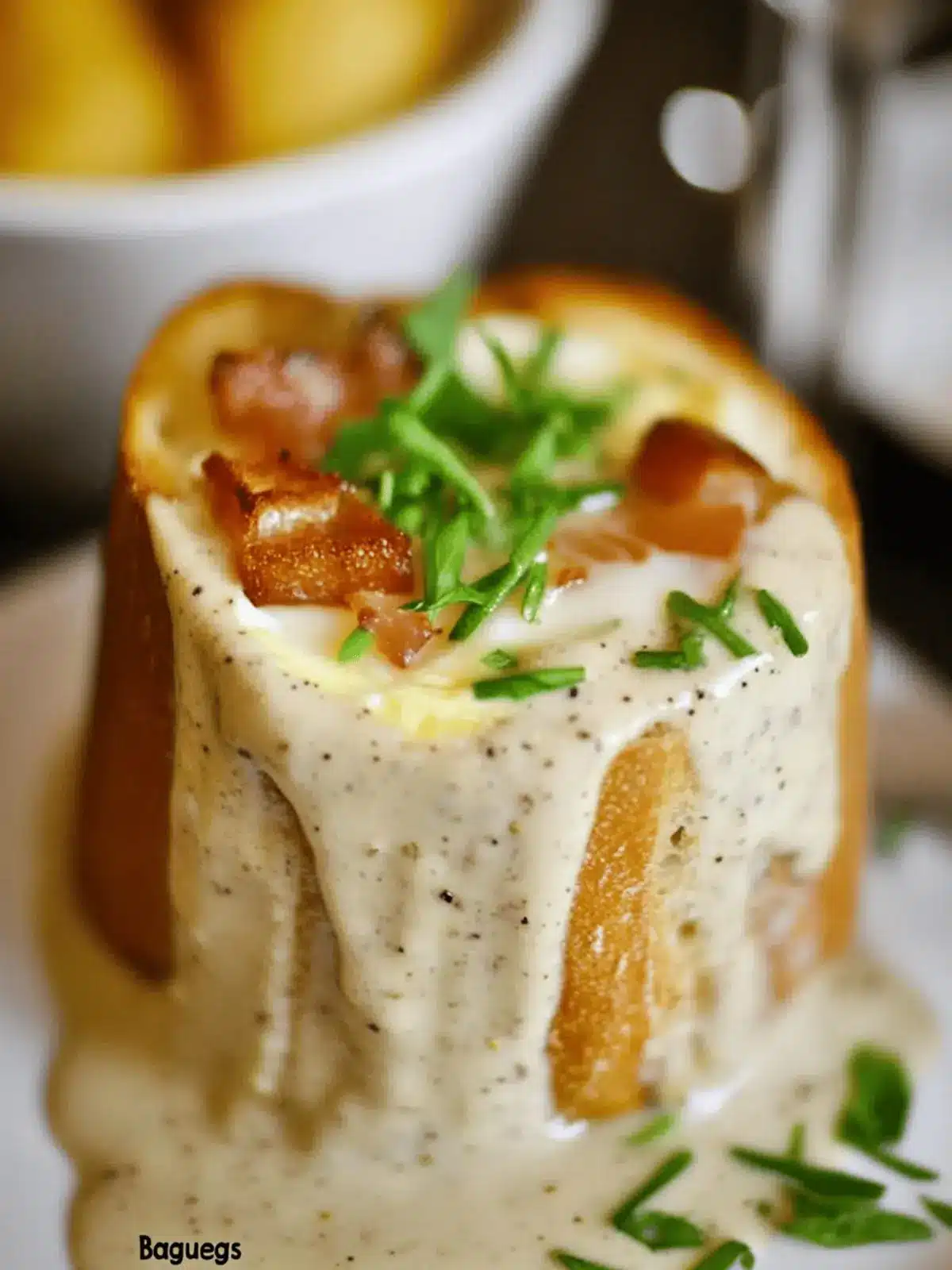 Baked Eggs in Baguette with Smoked Gouda Sauce Bliss 3 Baked eggs in Baguette + Smoked Gouda Sauce a.k.a Bagueggs