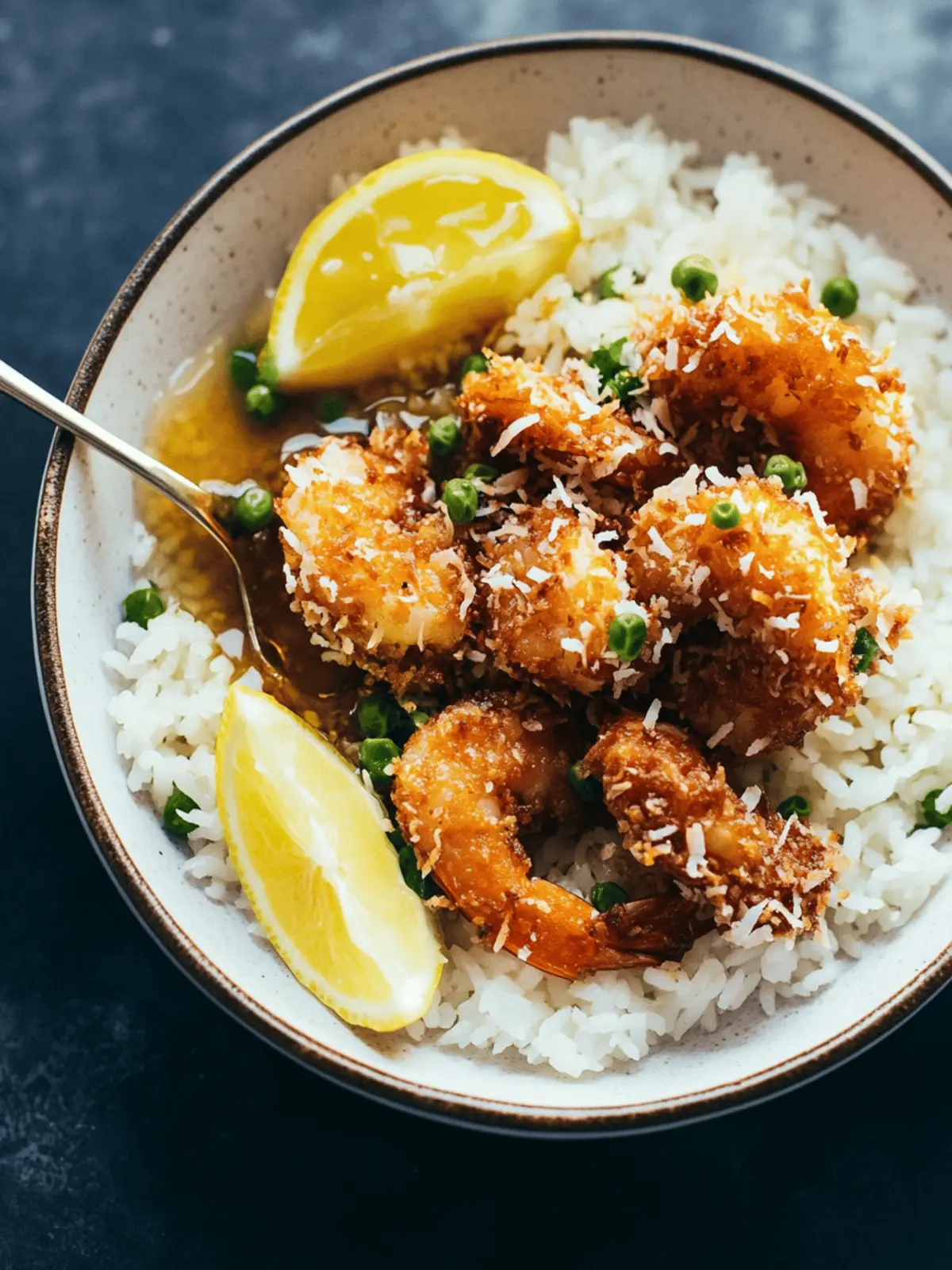 Baked Coconut Shrimp with Lemony Rice & Honey Butter Bliss 2 Baked Coconut Shrimp with Springy Rice and Honey Butter Sauce