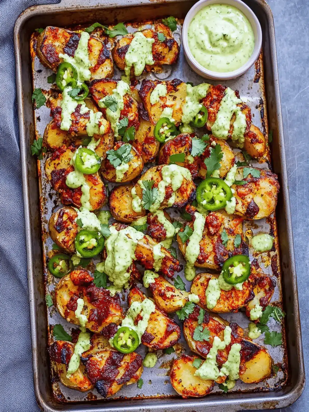 Crispy Smashed Sheet Pan Potatoes with Zesty Jalapeño Aioli 3 Crispy Smashed Sheet Pan Potatoes with Jalapeño Cilantro Aioli