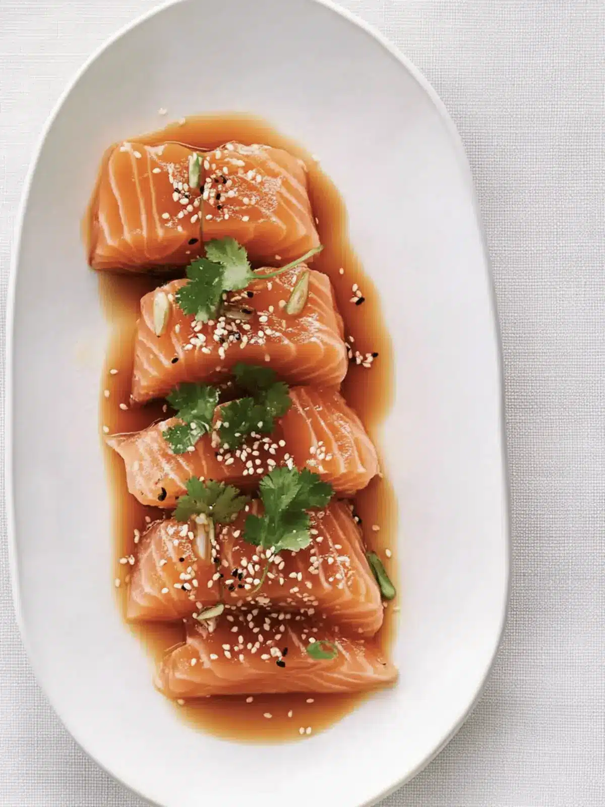 Savory Salmon Sashimi with Zesty Ginger and Hot Sesame Oil 4 Salmon Sashimi with Ginger and Hot Sesame Oil