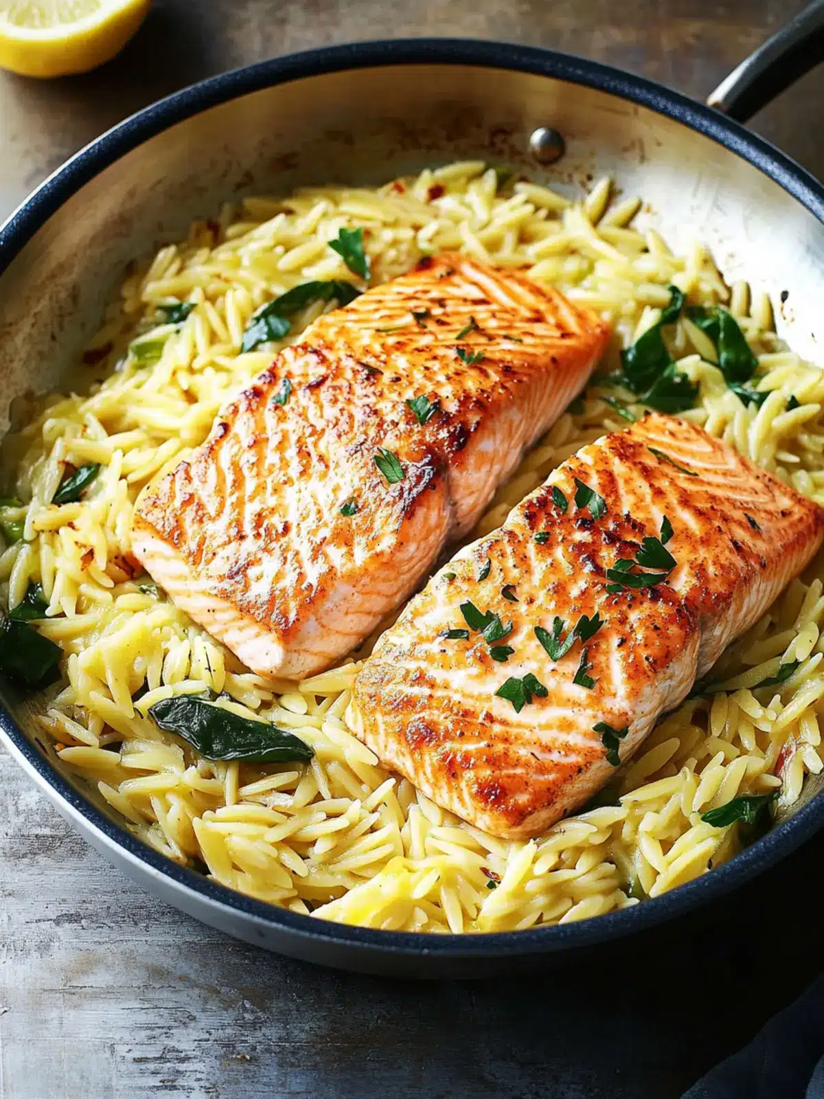 One Skillet Salmon with Lemon Orzo for Easy Weeknight Bliss 4 One Skillet Salmon with Lemon Orzo
