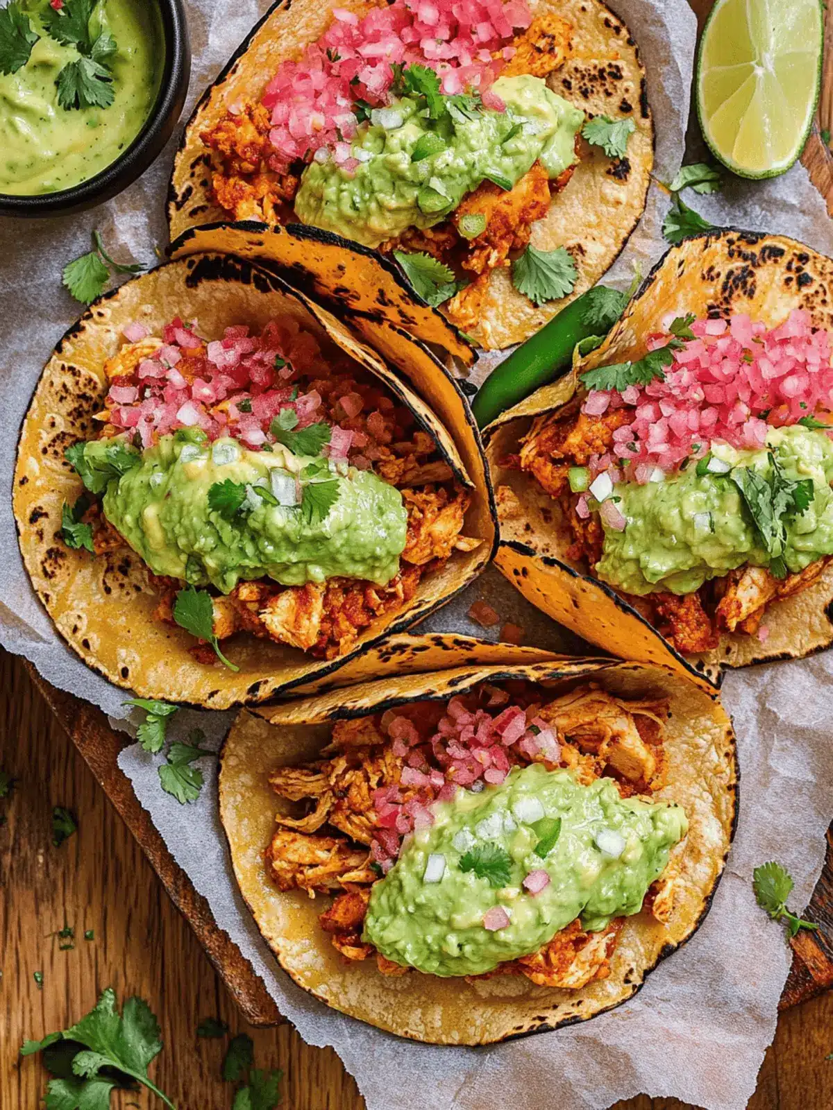 Crispy Chicken Tinga Tacos with Creamy Avocado-Jalapeño Bliss 3 Crispy Chicken Tinga Tacos with Avocado-Jalapeño Crema